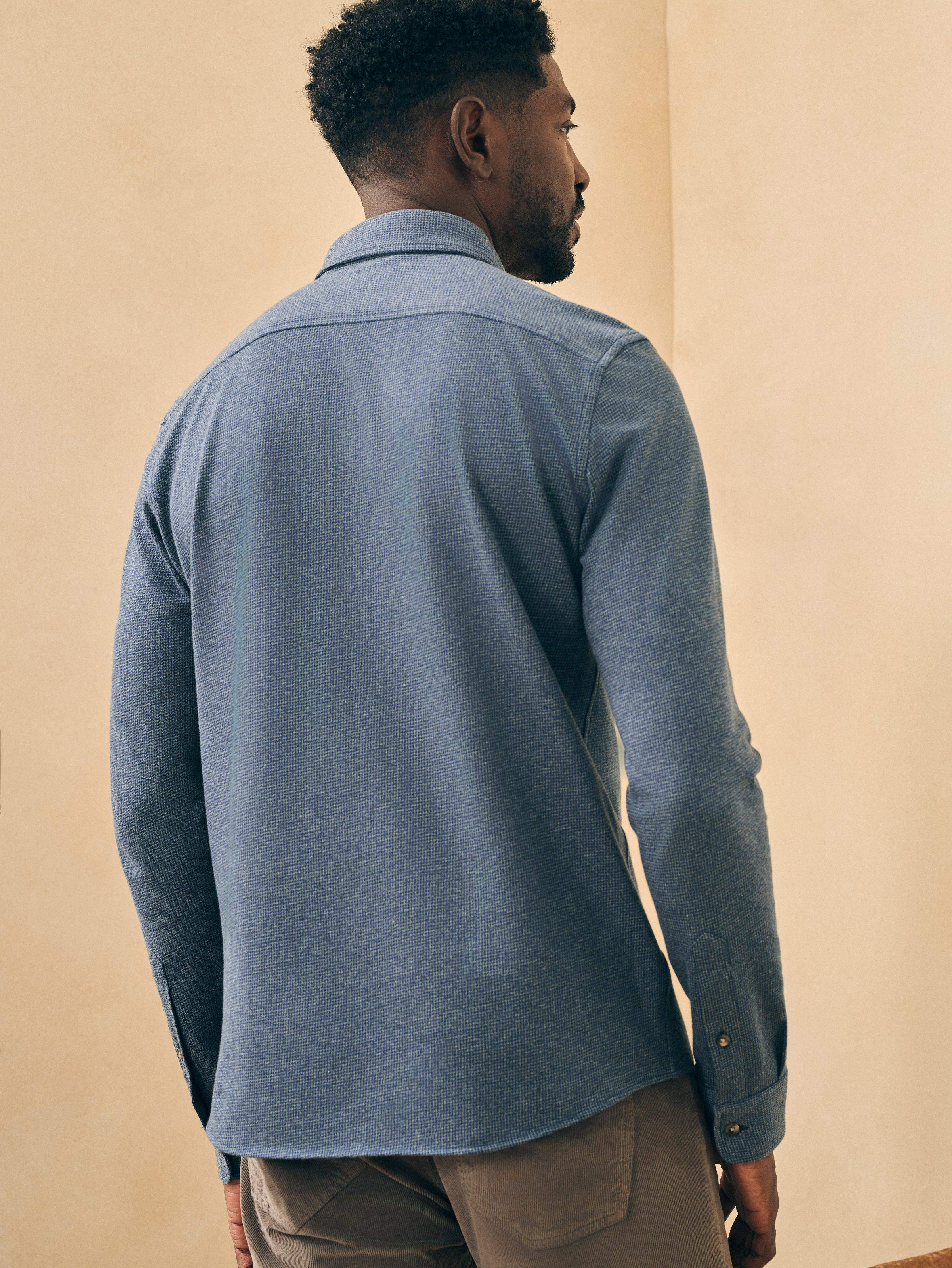 Houndstooth Knit Shirt - Navy Houndstooth