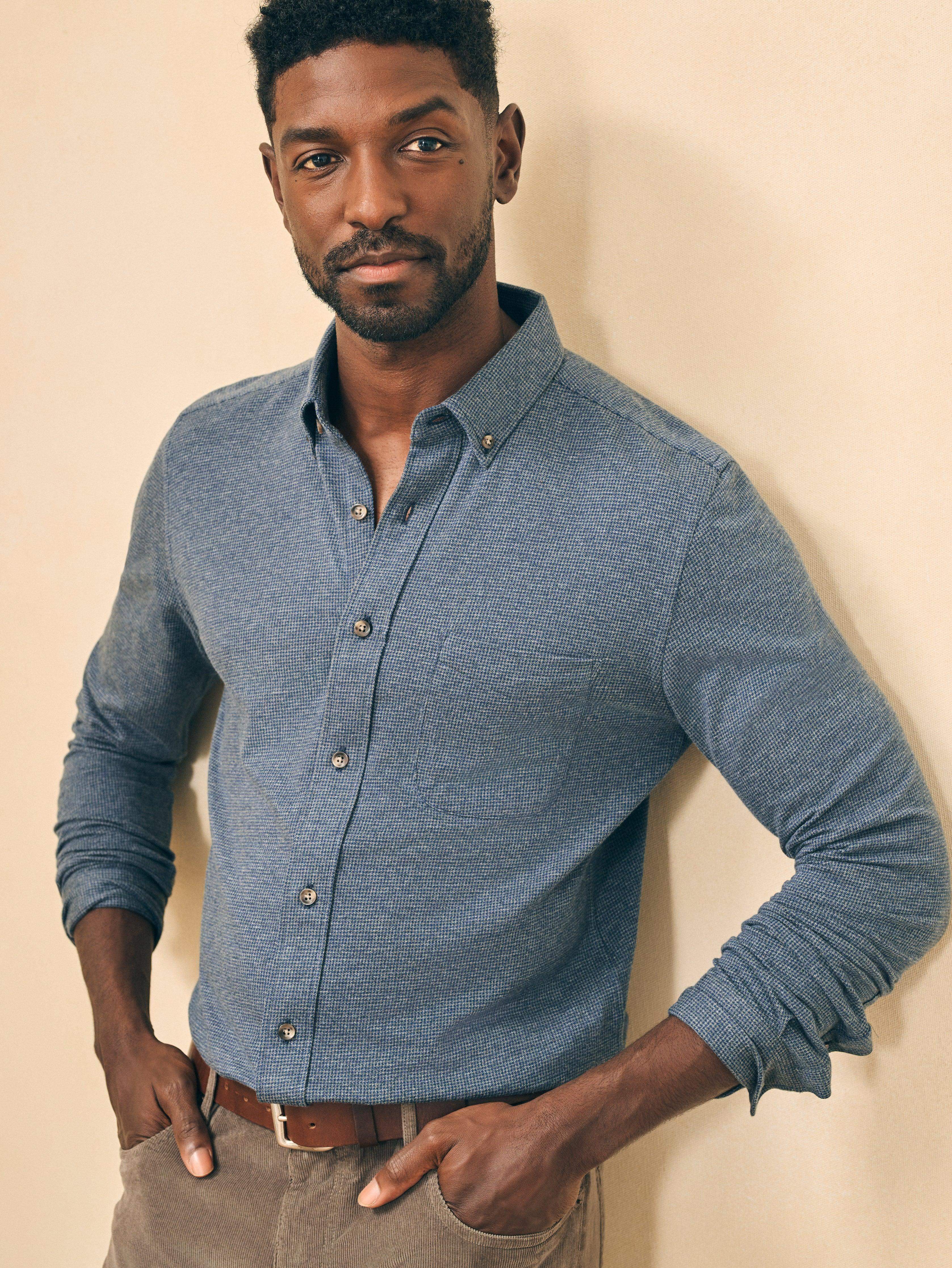 Houndstooth Knit Shirt - Navy Houndstooth