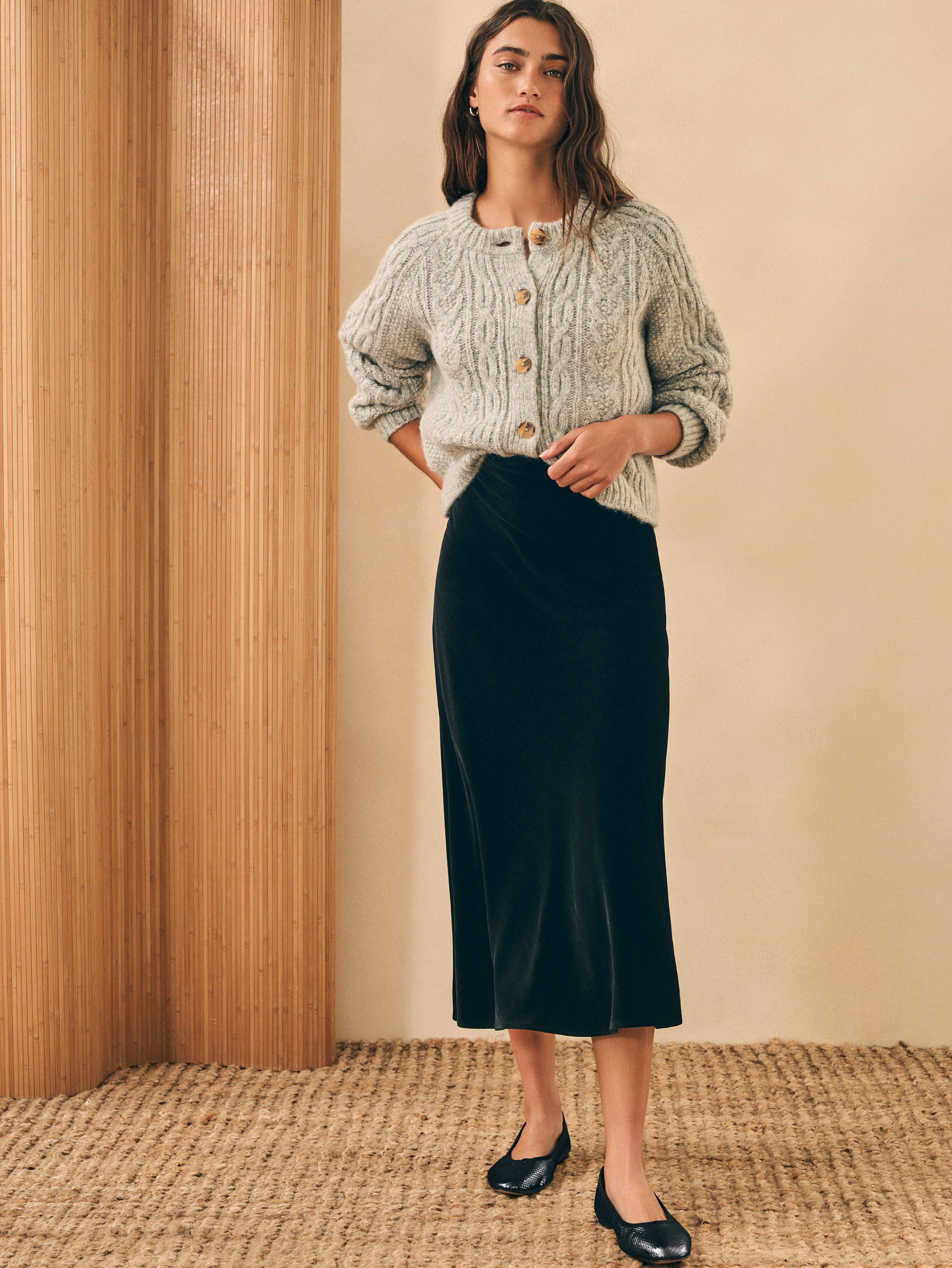 Stretch Silk Velvet Ina Slip Skirt - Black
