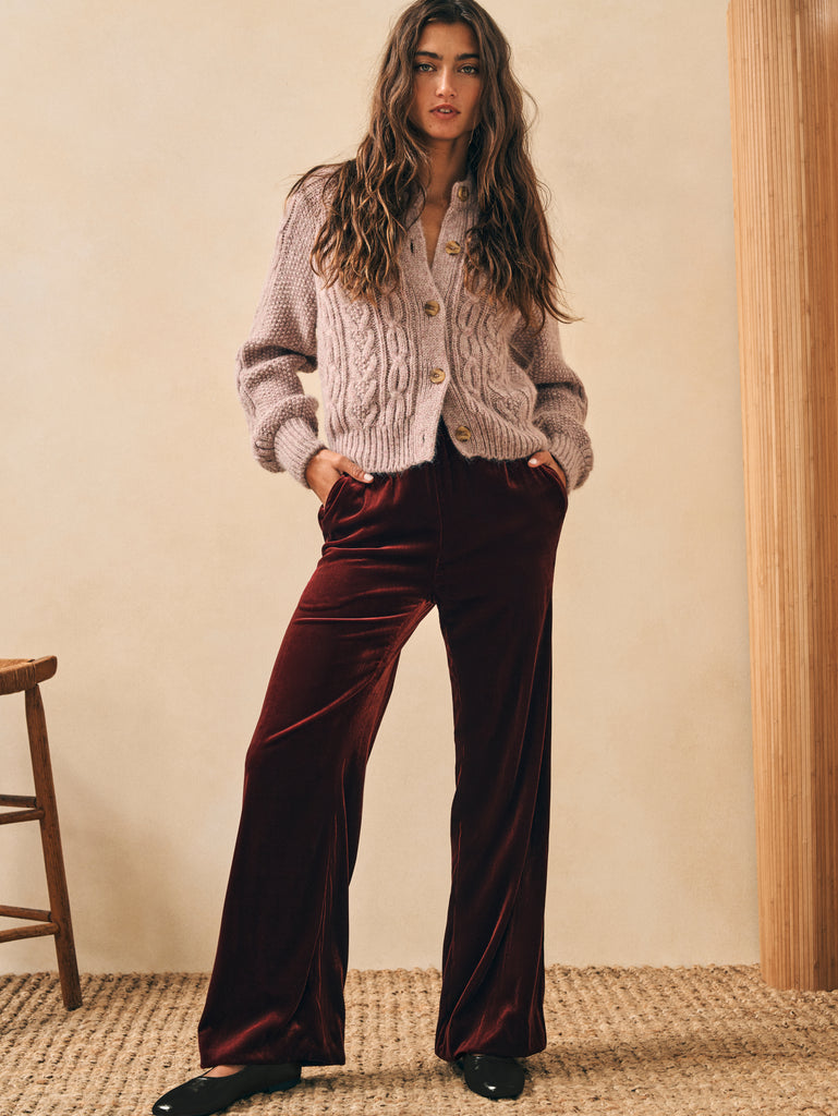 Stretch Cord Wide Leg Pant - Maroon Banner