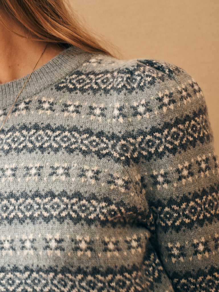 Highland Fair Isle Puff Sleeve Sweater - Grey Multi
