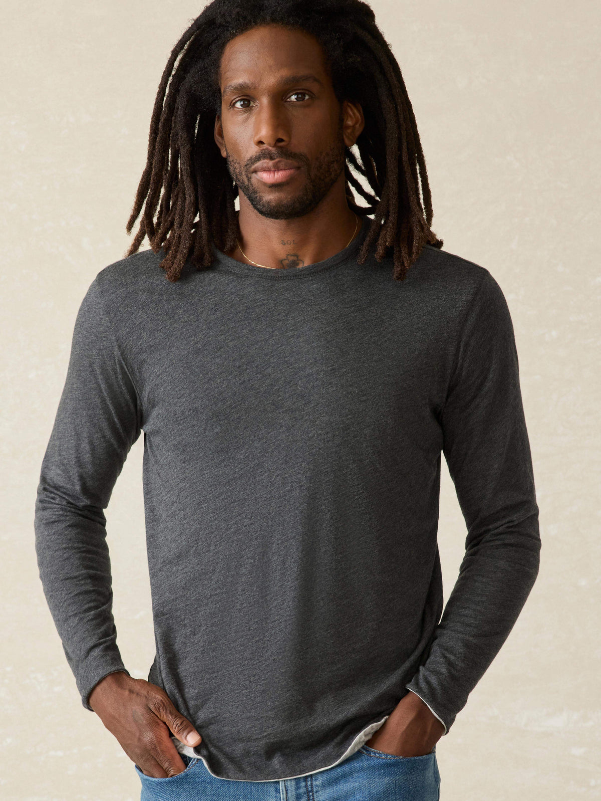Long-Sleeve Cloud Reversible Crew - Charcoal Heather | Faherty Brand