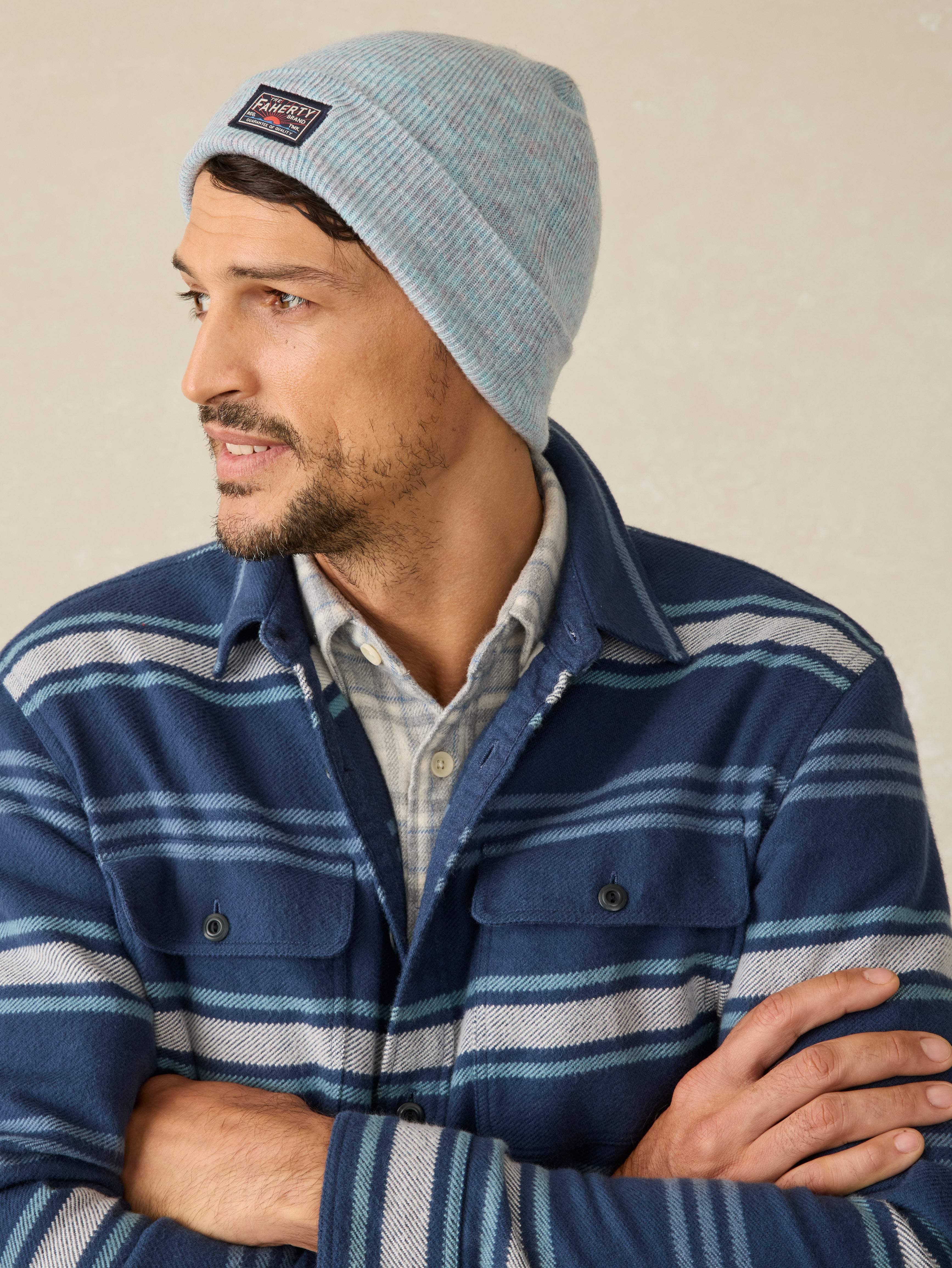Faherty Logo Beanie - Montana Blue