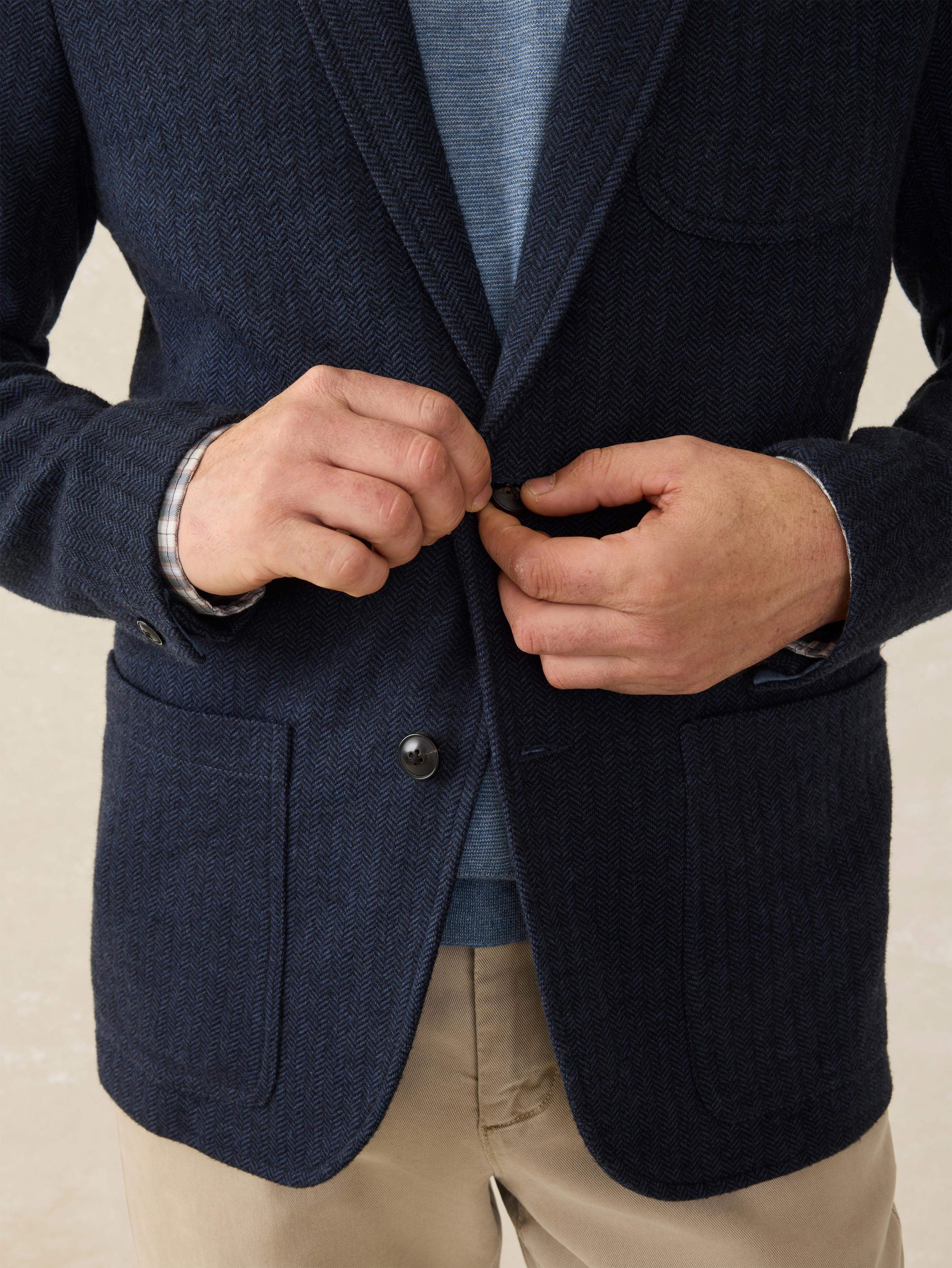 Inlet Knit Tweed Blazer - Navy Twilight Herringbone