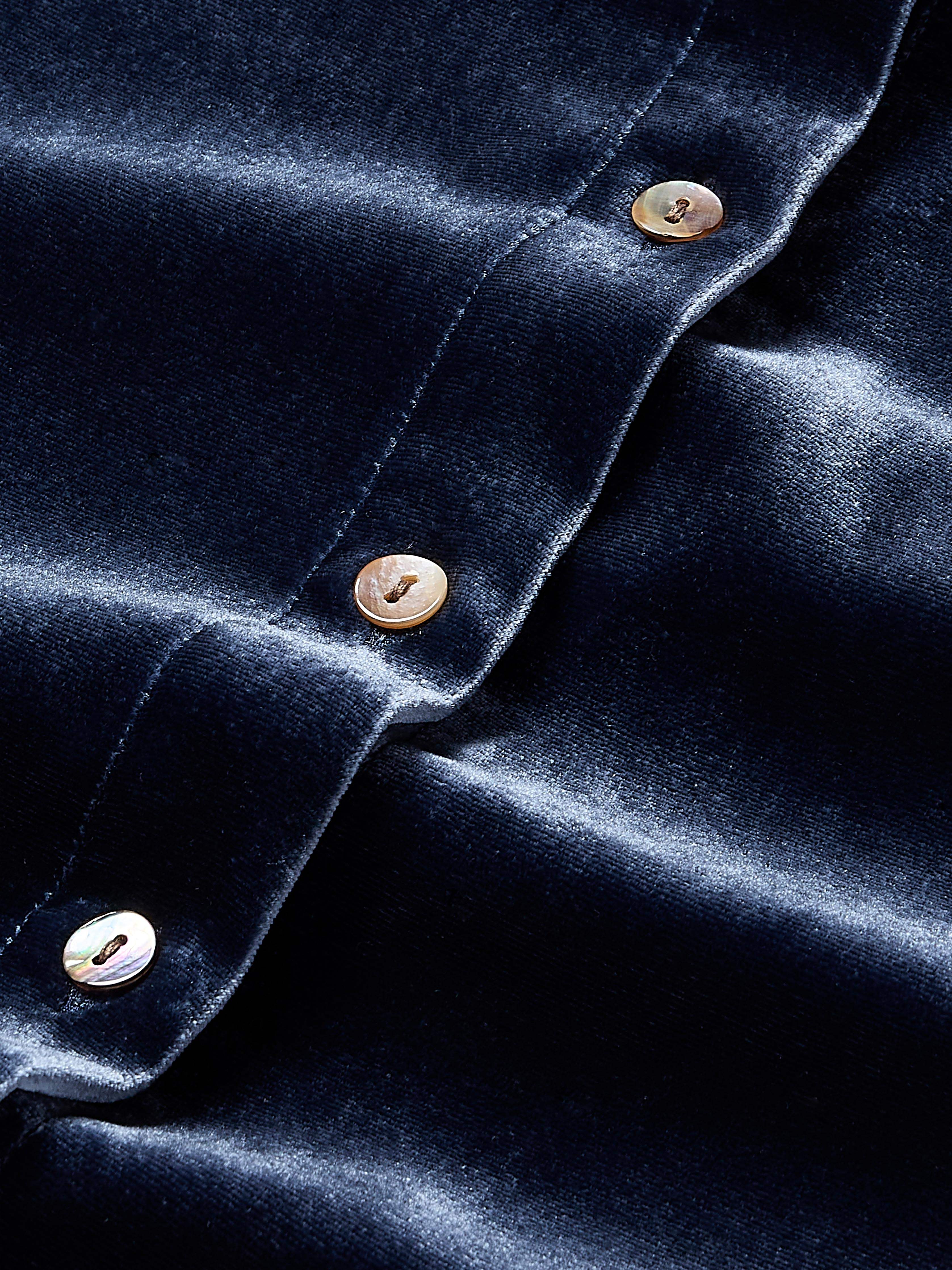 Stretch Silk Velvet Genevieve Shirt - Navy