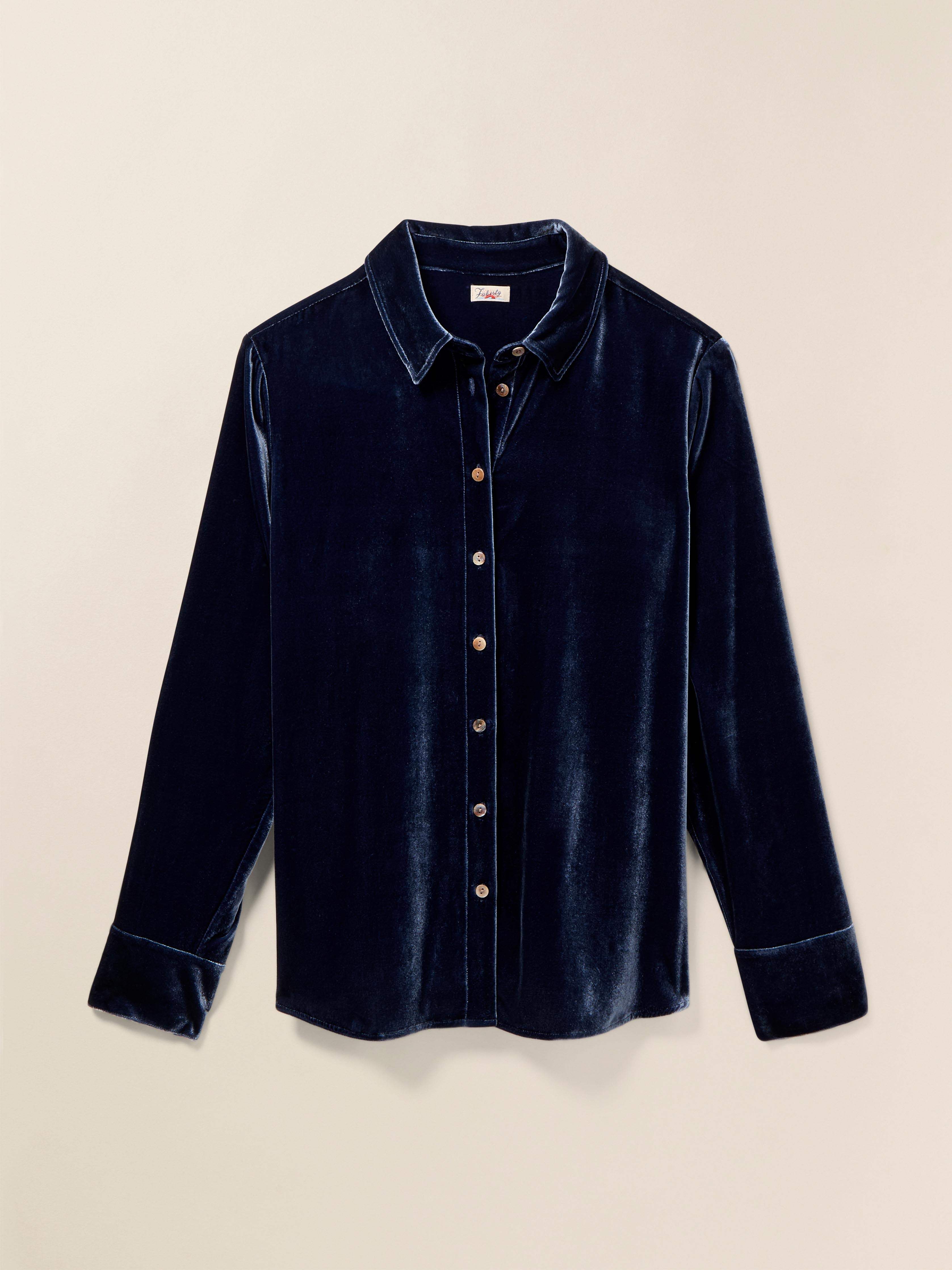 Stretch Silk Velvet Genevieve Shirt - Navy