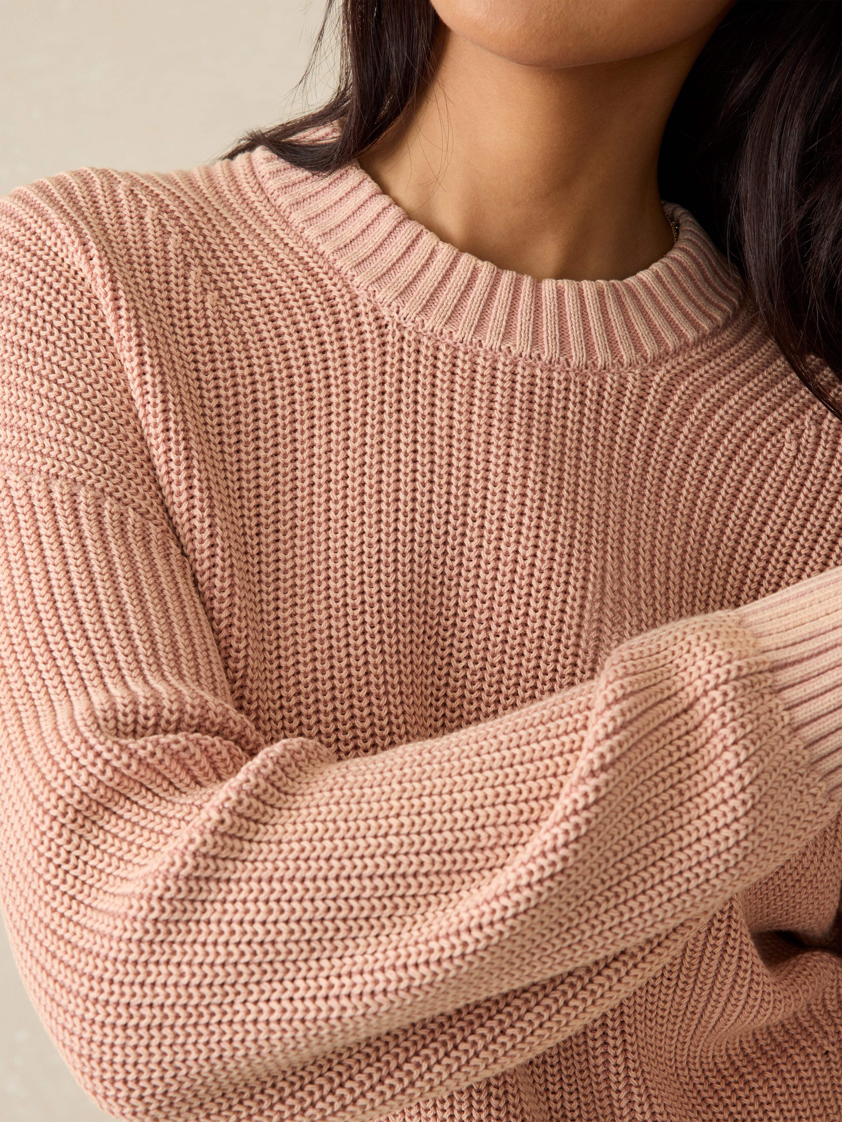 Sunwashed Cotton Fisherman Sweater - Mahogany Rose