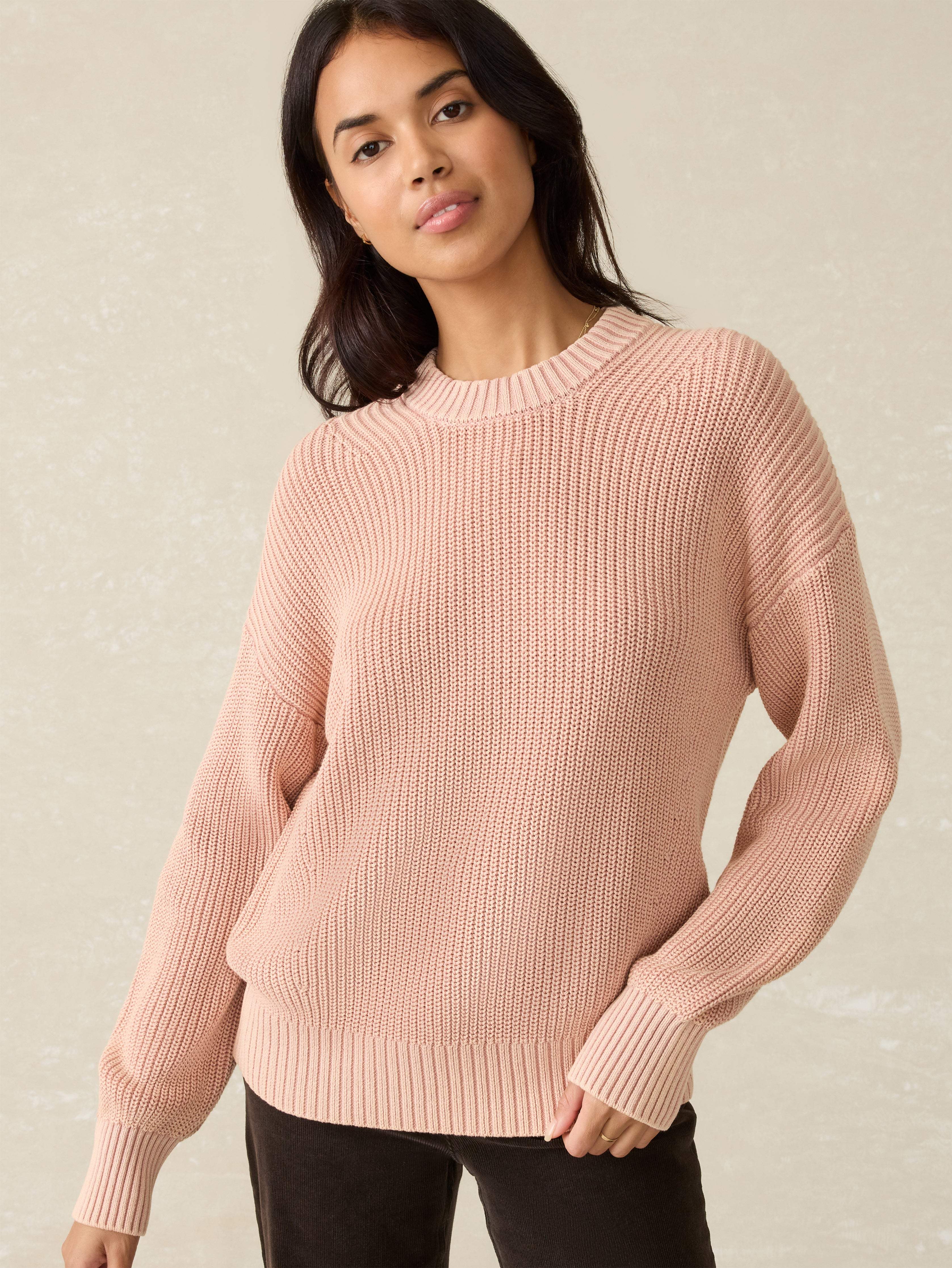 Sunwashed Cotton Fisherman Sweater - Mahogany Rose
