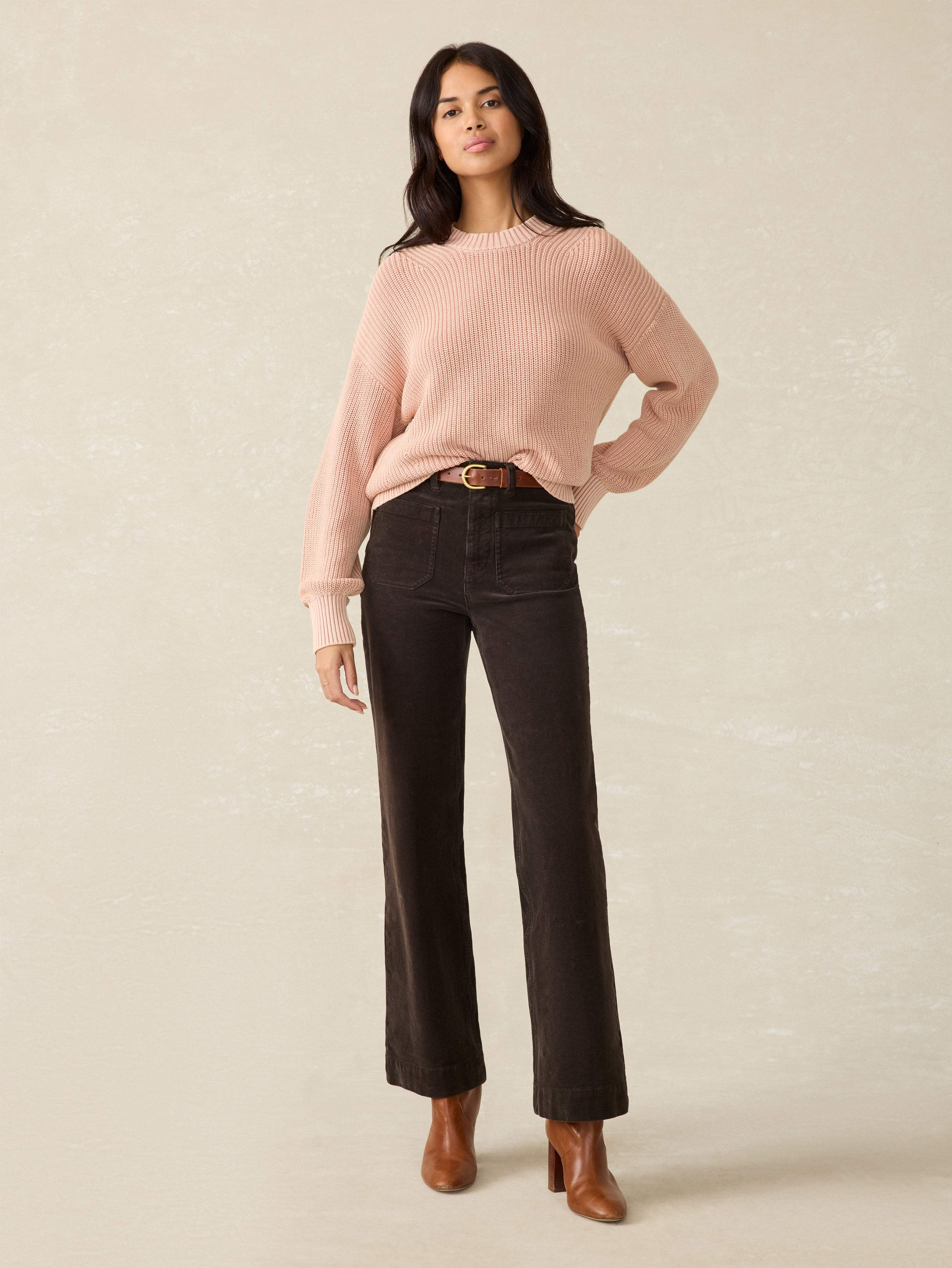 Sunwashed Cotton Fisherman Sweater - Mahogany Rose