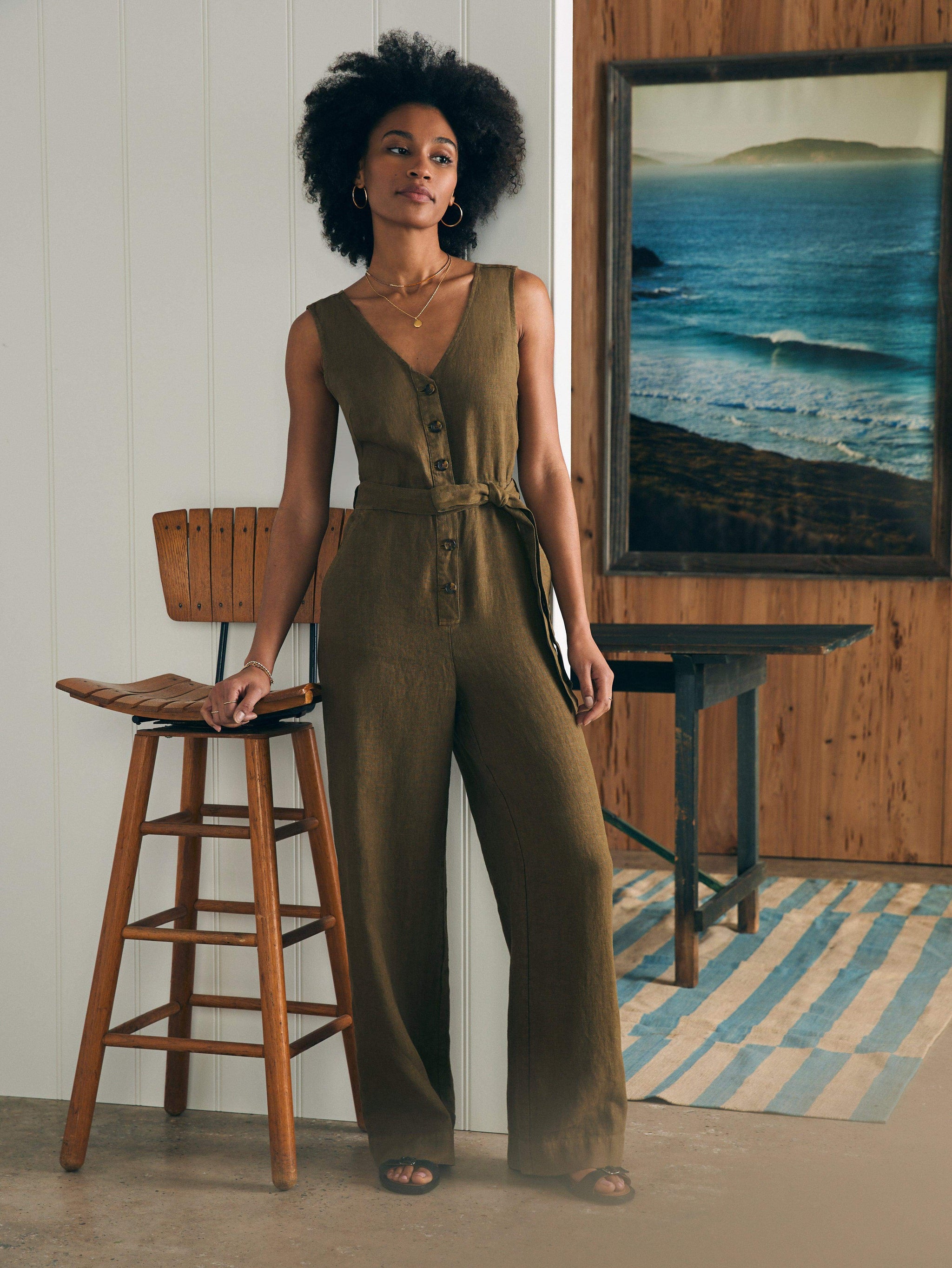 Linen Alina Jumpsuit Military Olive Faherty Brand