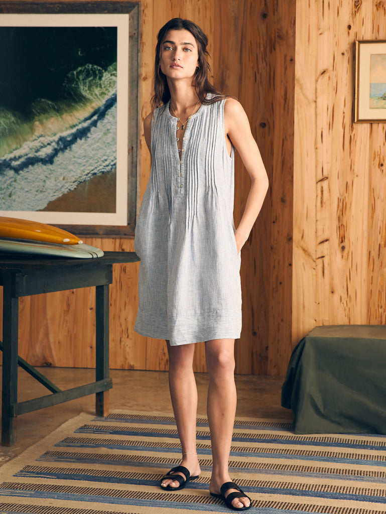 Isha Linen Dress - Blue Mini Stripe | Faherty Brand