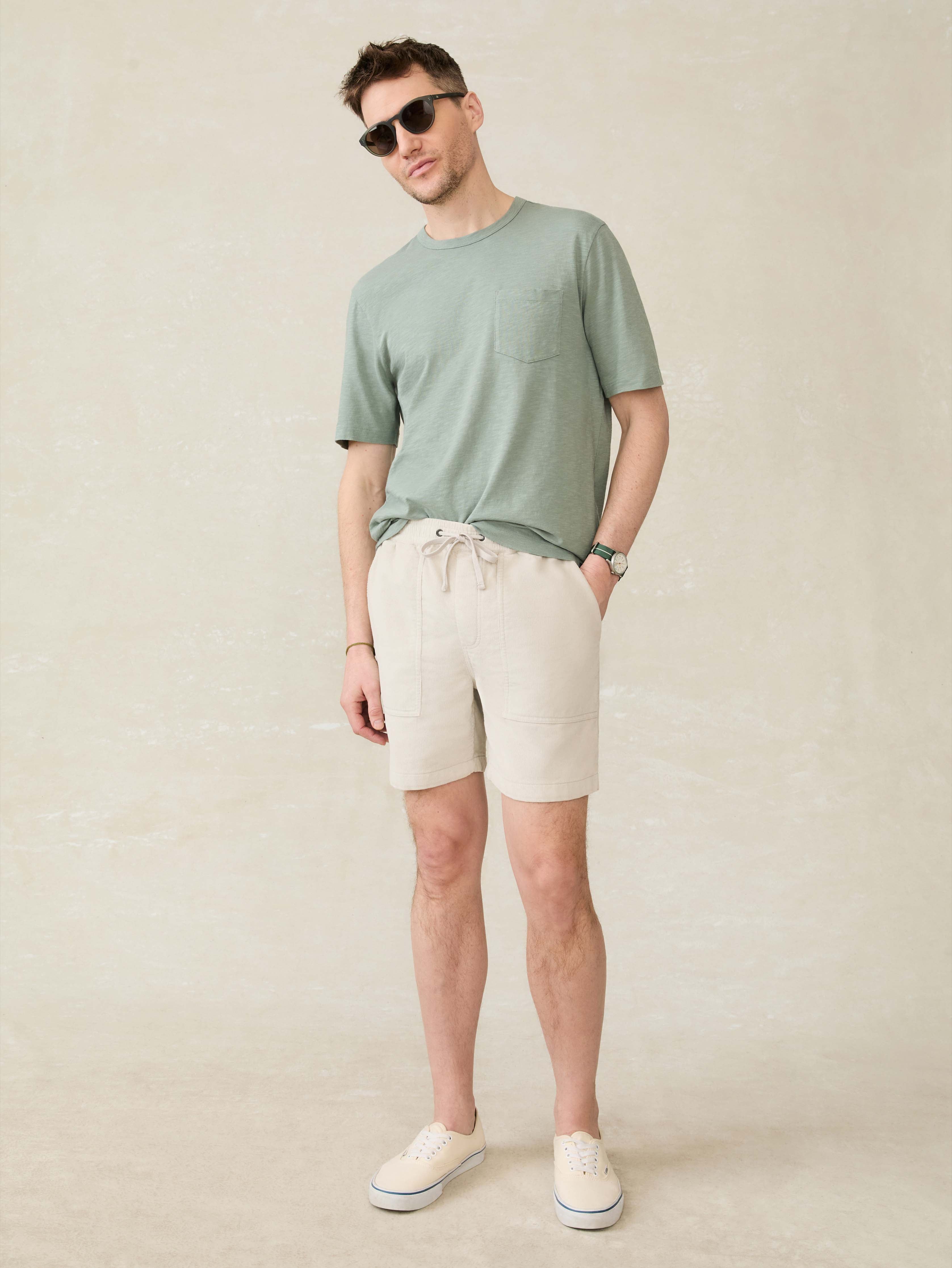 Corduroy Drawstring Utility Short - Plaza Stone
