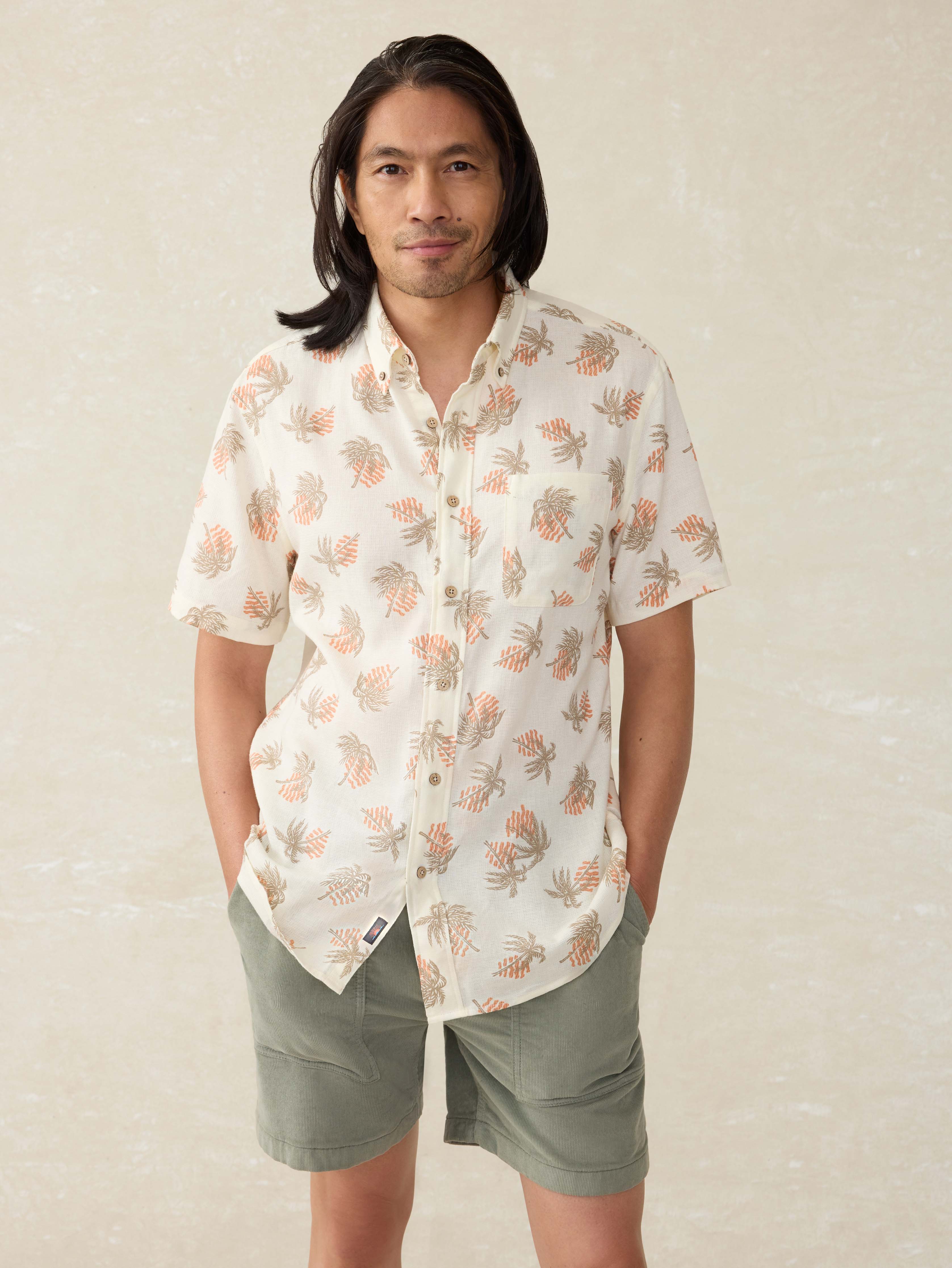 Short- Sleeve Breeze Shirt - Sunlit Palm & Waves