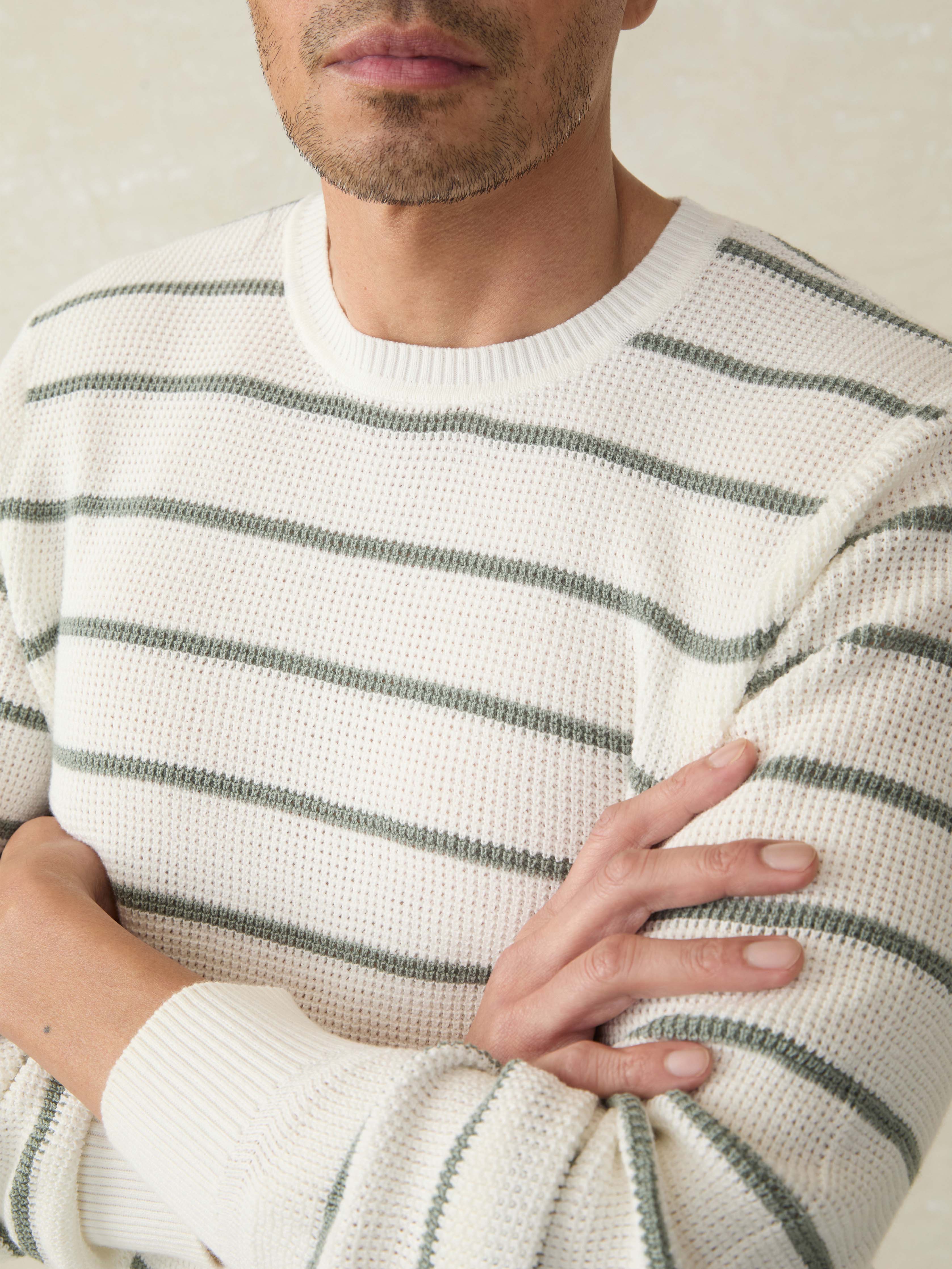 Sunwashed Crewneck Sweater - White Sage Stripe