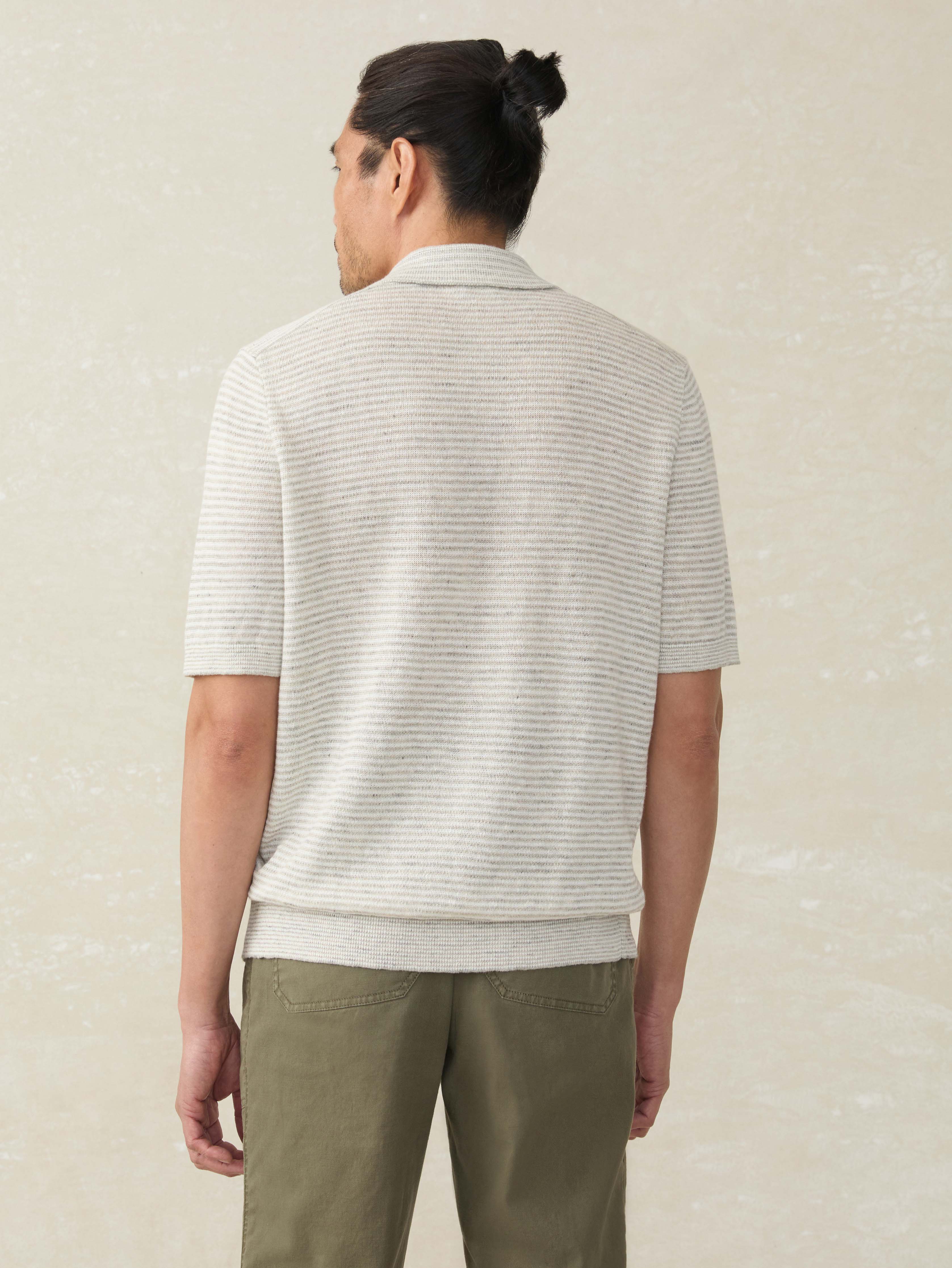 Short-Sleeve Linen Sweater Polo - Ivory Steel Feeder