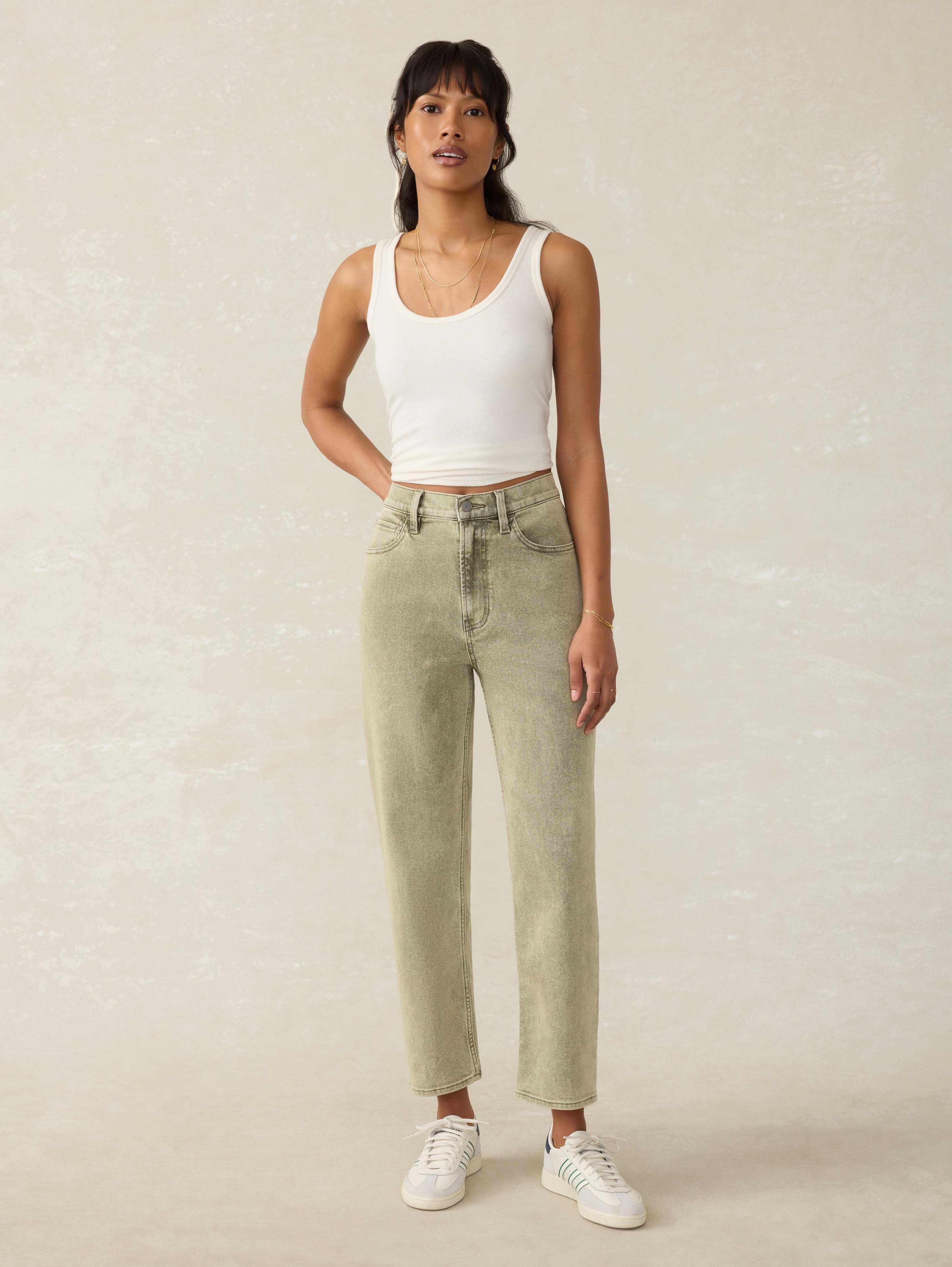 Slim Straight Sunwashed Denim - Olive Haze Wash
