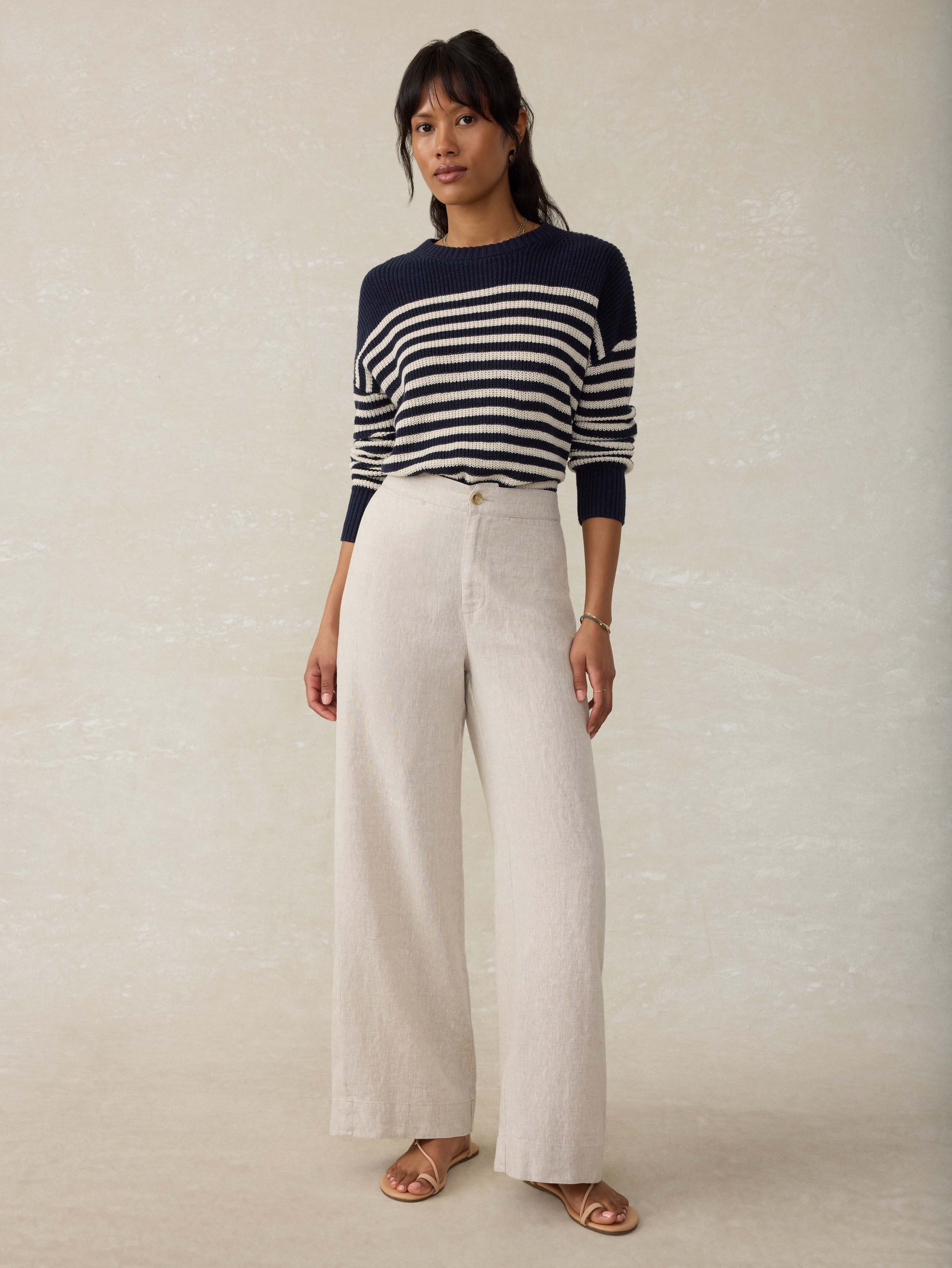 SUN STRIDER COTTON LINEN PANT - PINE BAY STRIPE