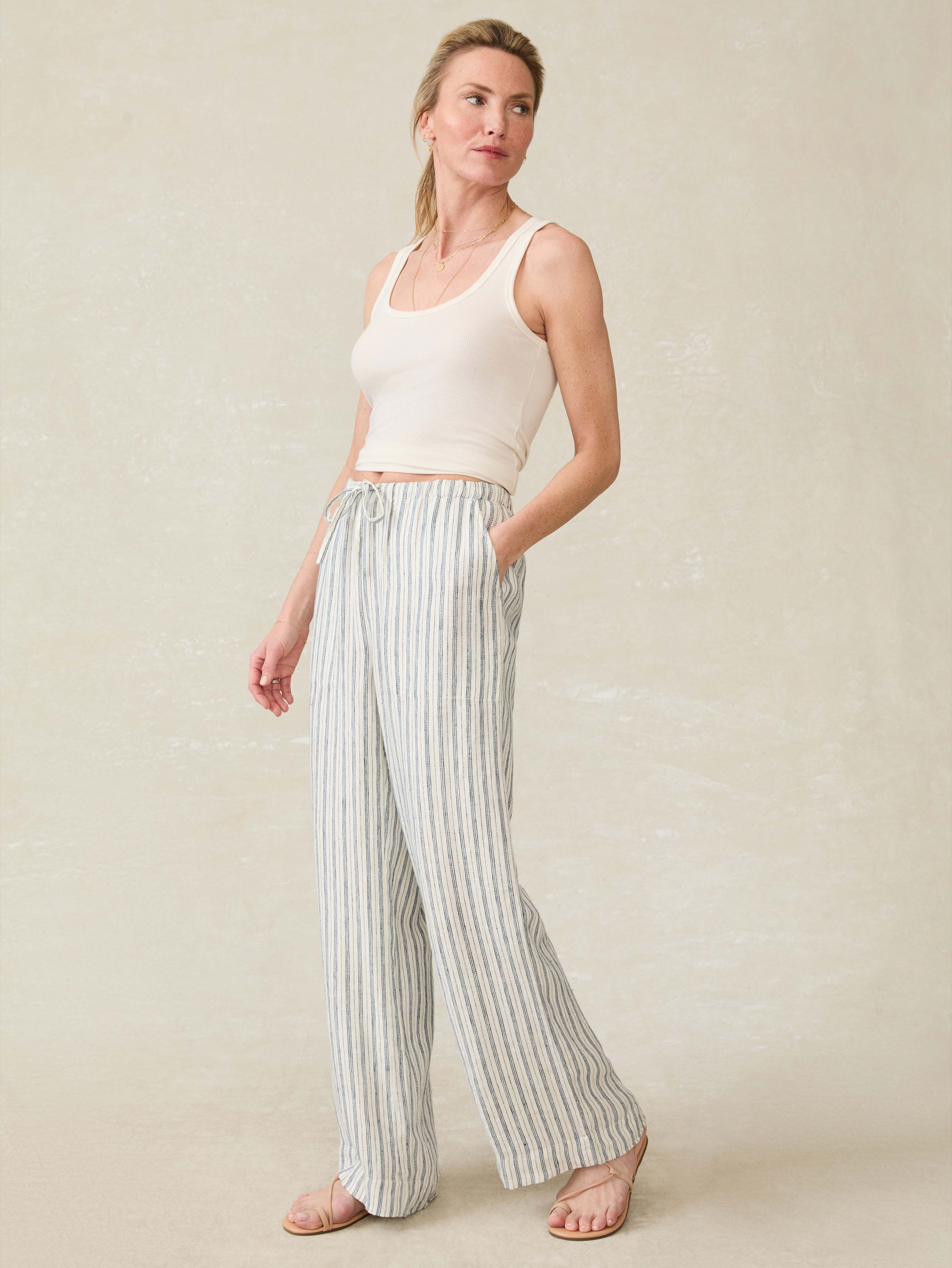 Laidback Linen Pant - Oceanside Stripe