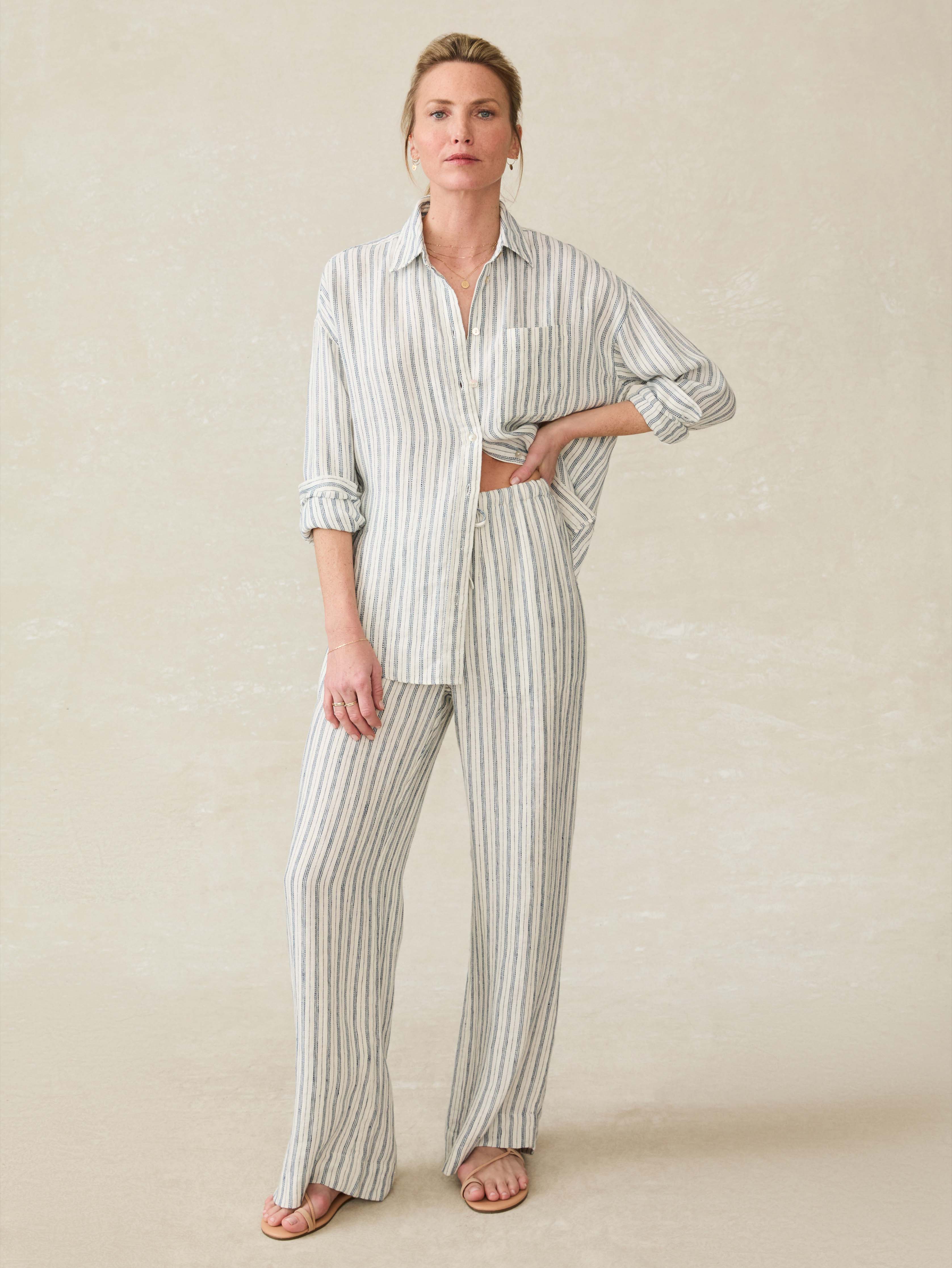 Laidback Linen Pant - Oceanside Stripe