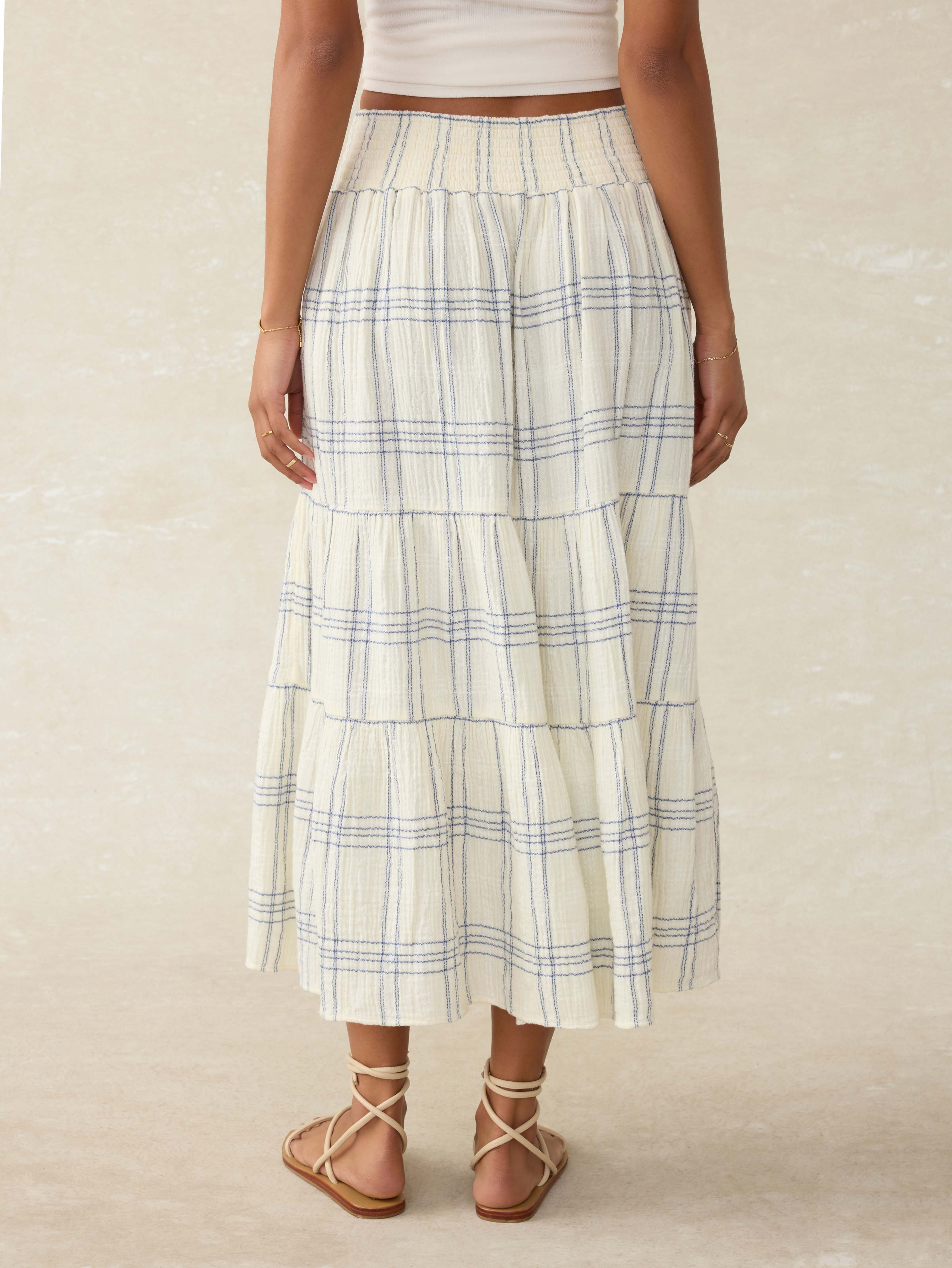Dune Cotton Gauze Woodstock Skirt - Blue Cove Plaid