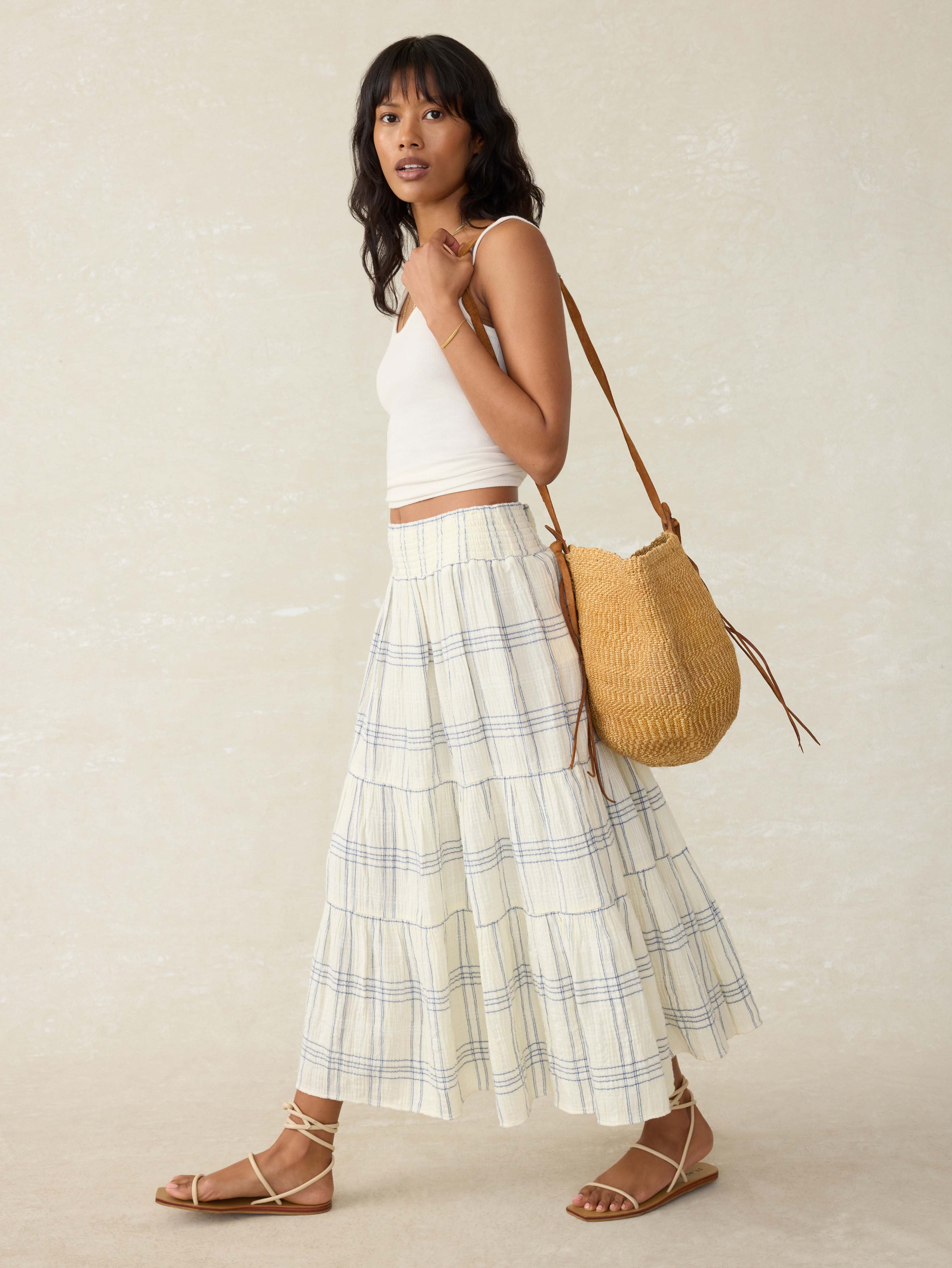 Dune Cotton Gauze Woodstock Skirt - Blue Cove Plaid