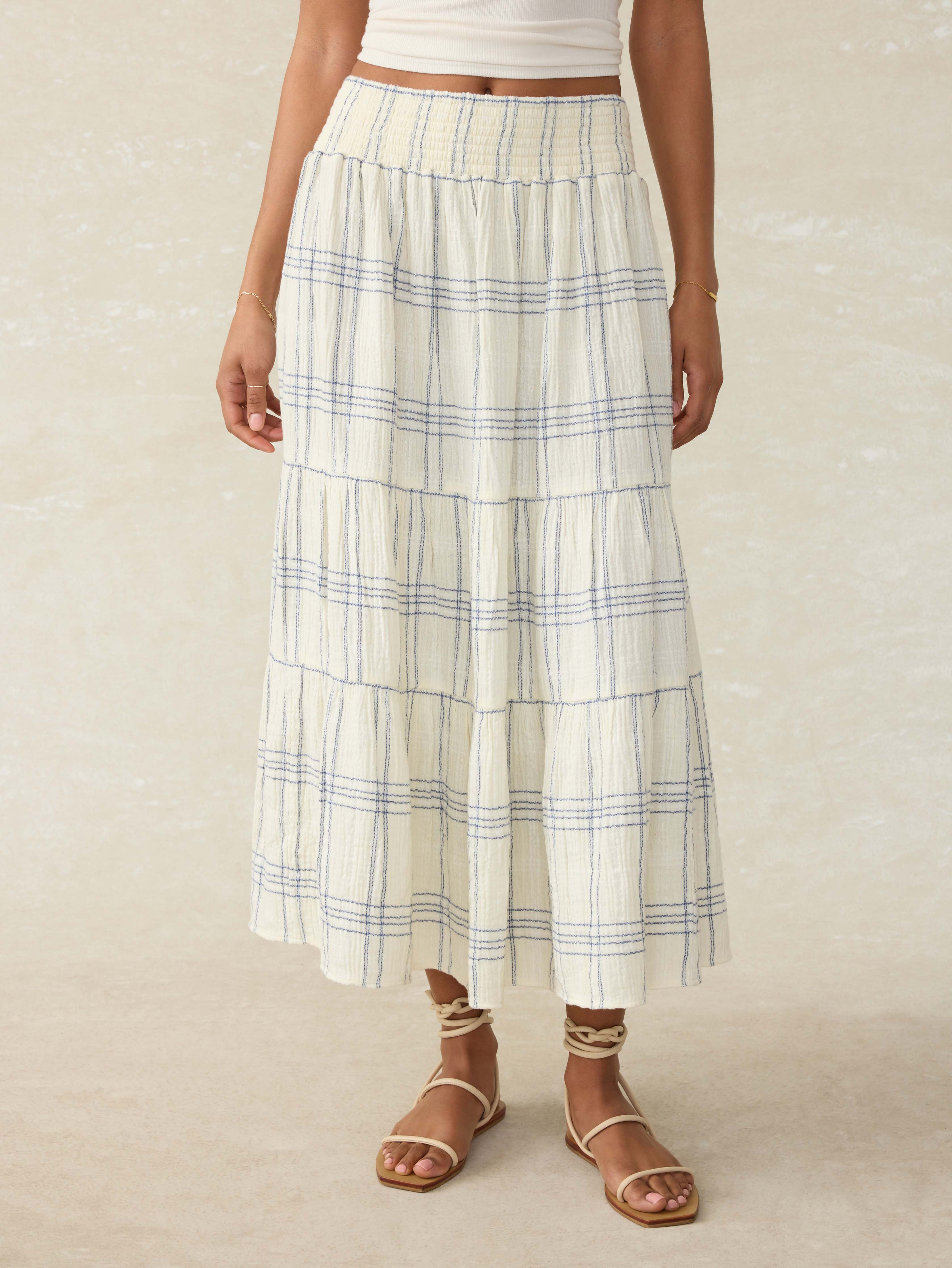 Dune Cotton Gauze Woodstock Skirt - Blue Cove Plaid