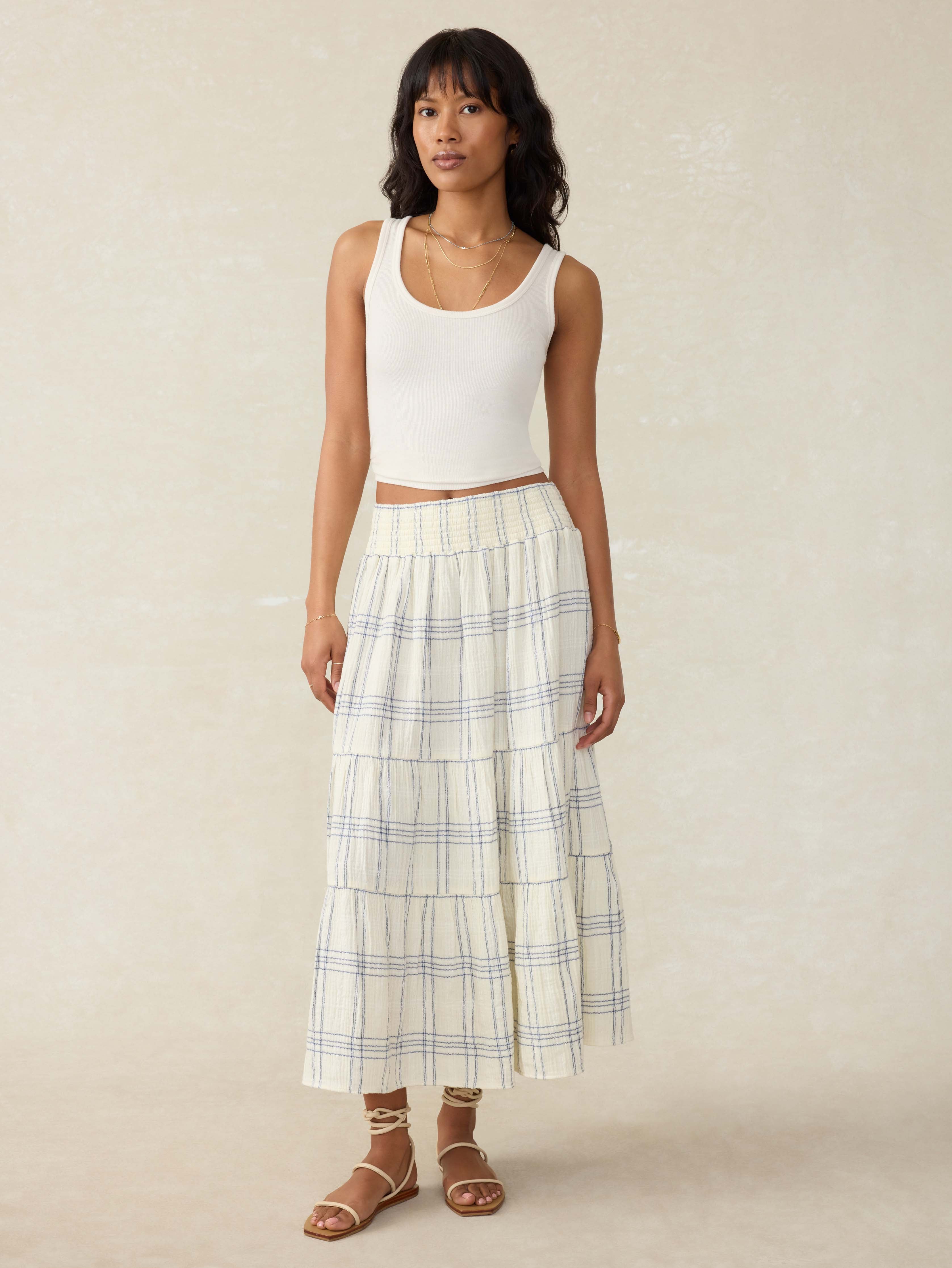 Dune Cotton Gauze Woodstock Skirt - Blue Cove Plaid