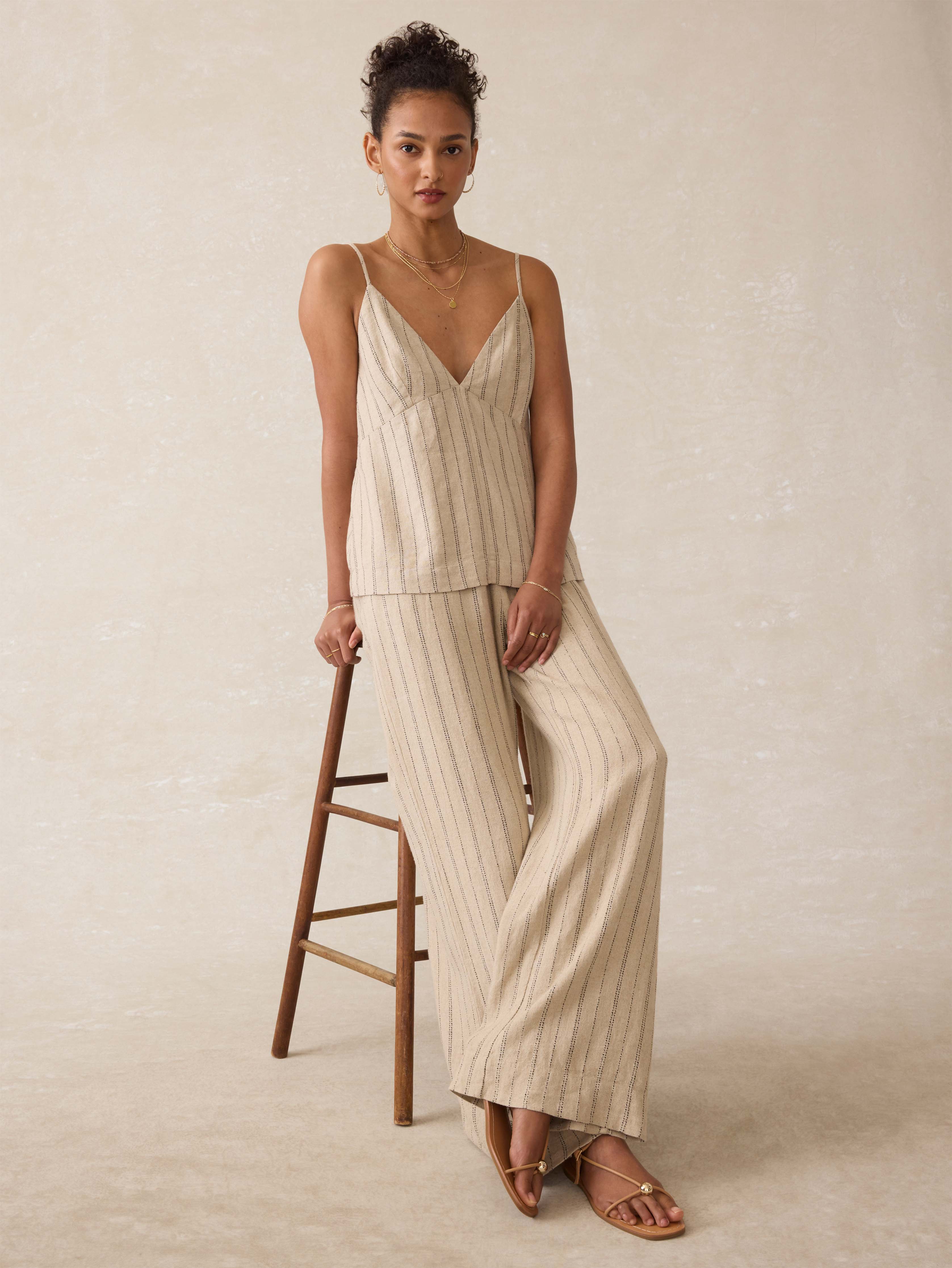 Riviera Linen Pant - Driftwood Stripe