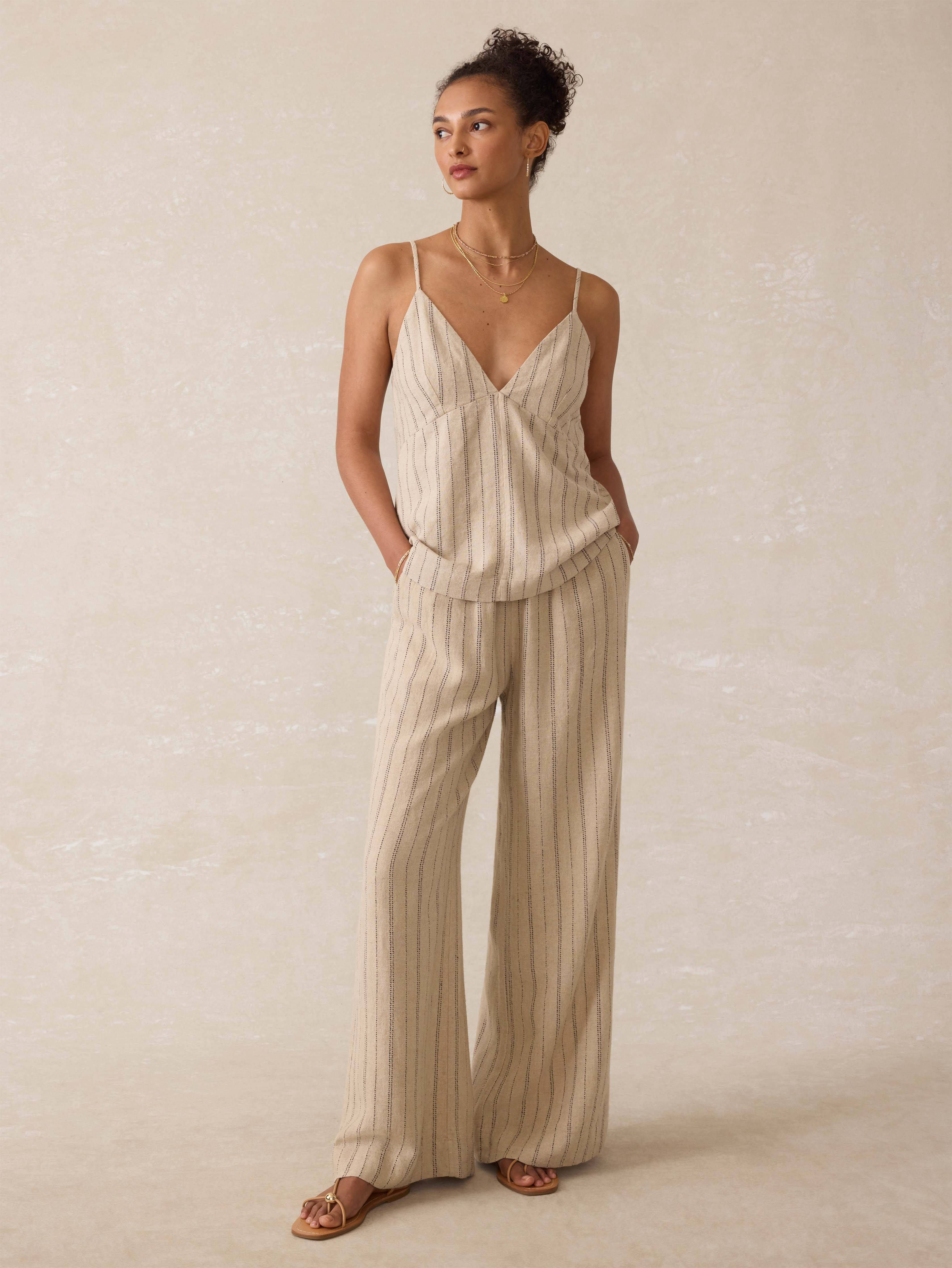 Riviera Linen Pant - Driftwood Stripe