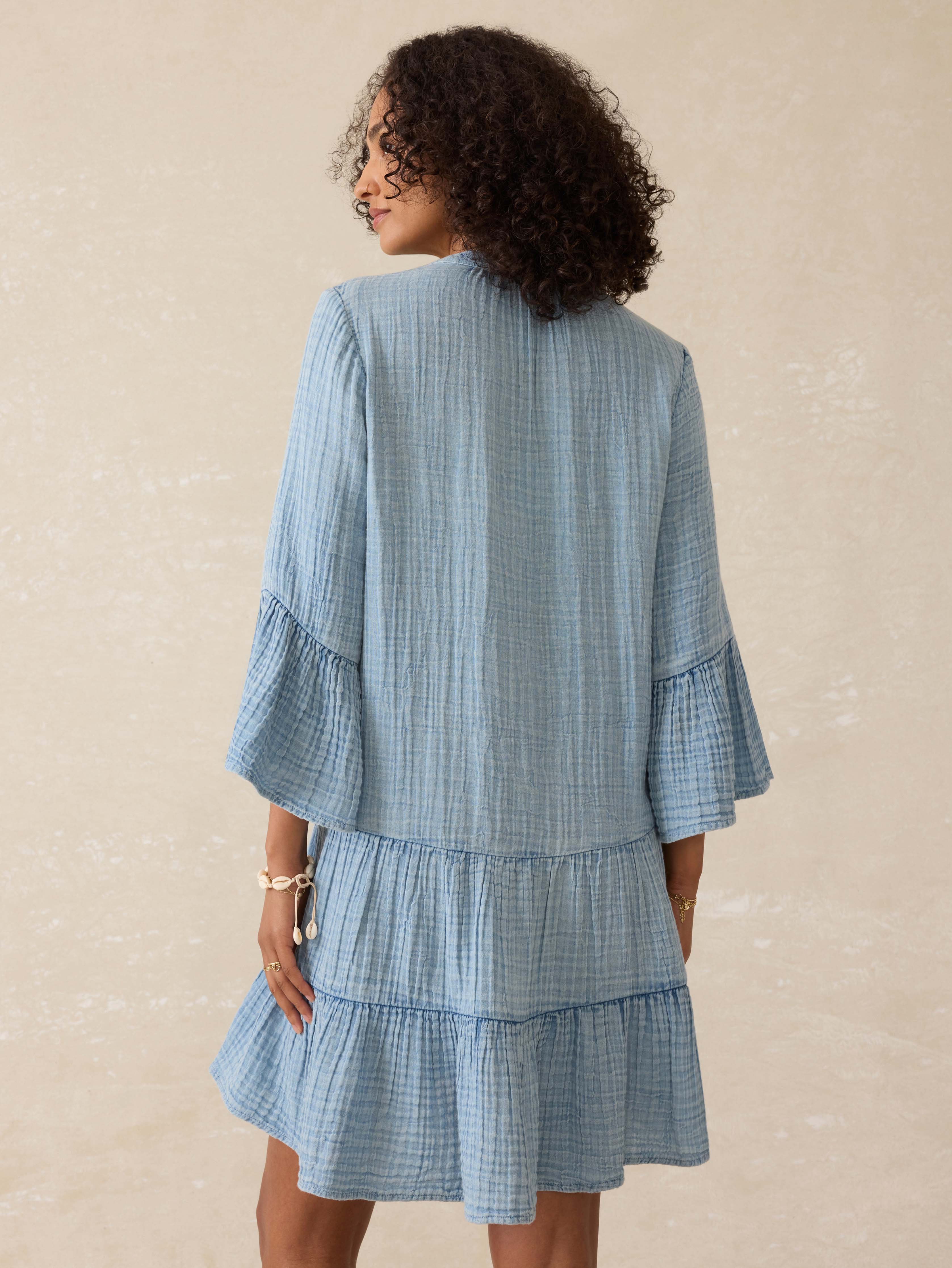 Dune Cotton Gauze Kasey Dress - Light Indigo Wash