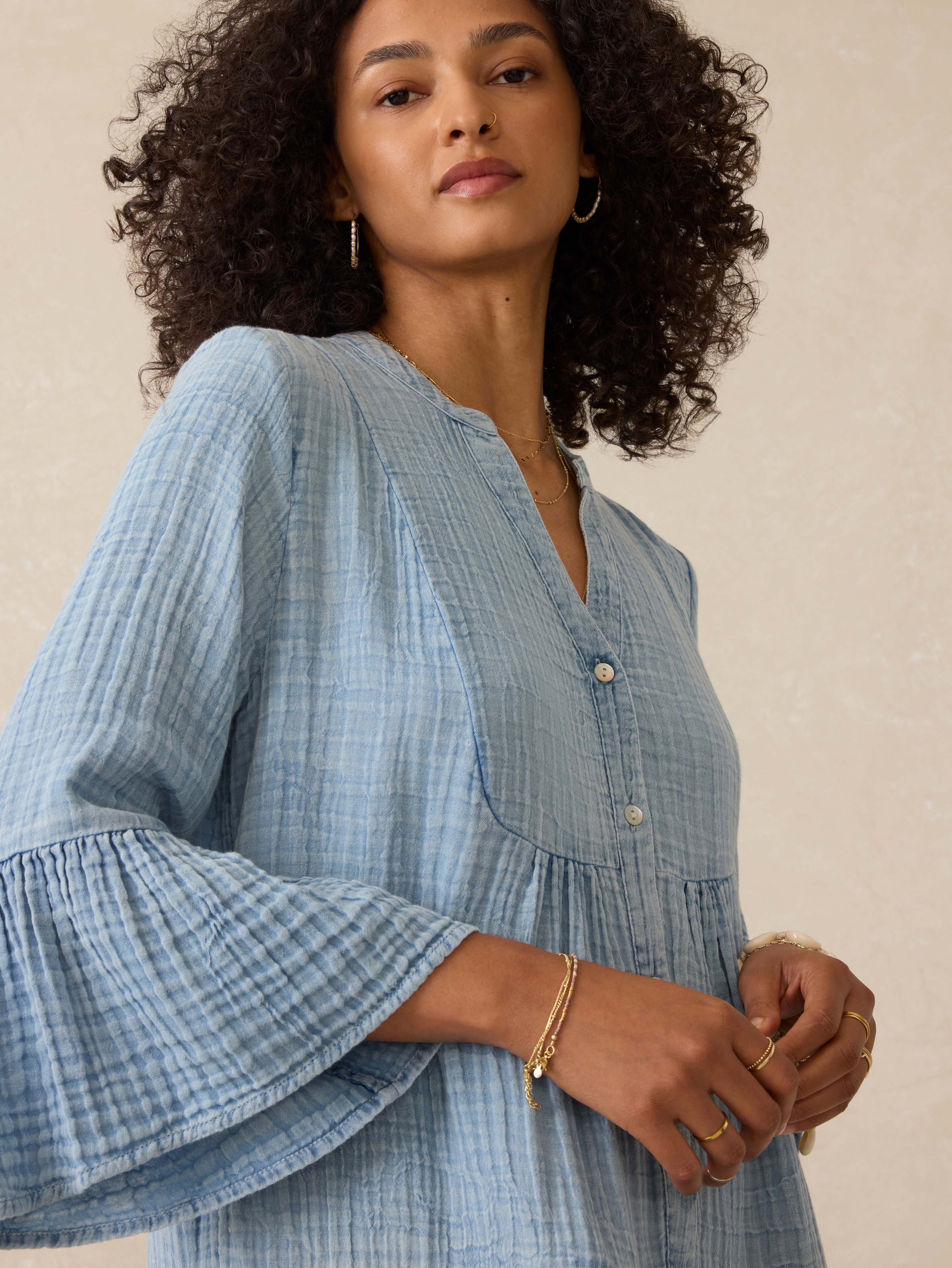 Dune Cotton Gauze Kasey Dress - Light Indigo Wash