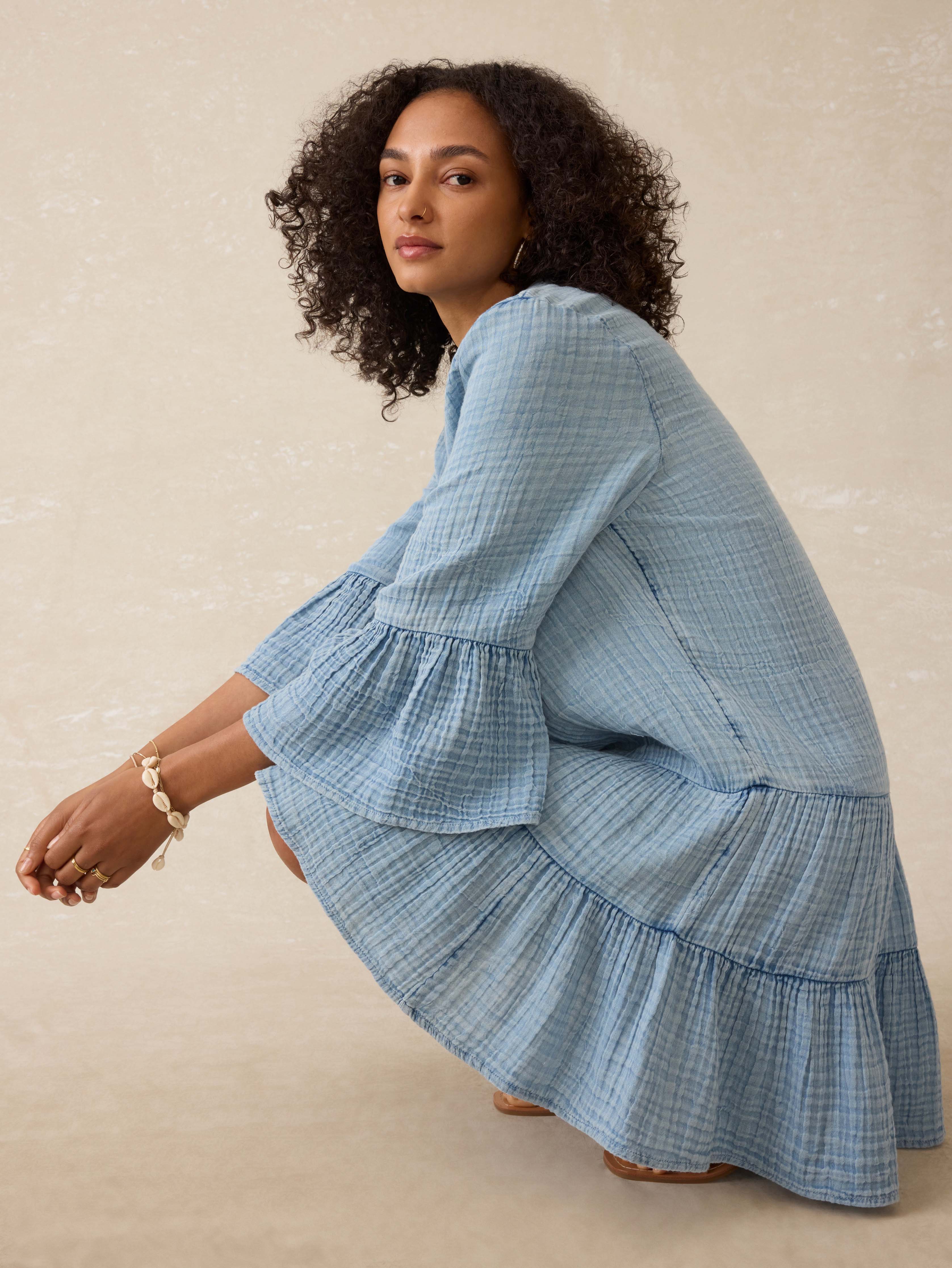 Dune Cotton Gauze Kasey Dress - Light Indigo Wash