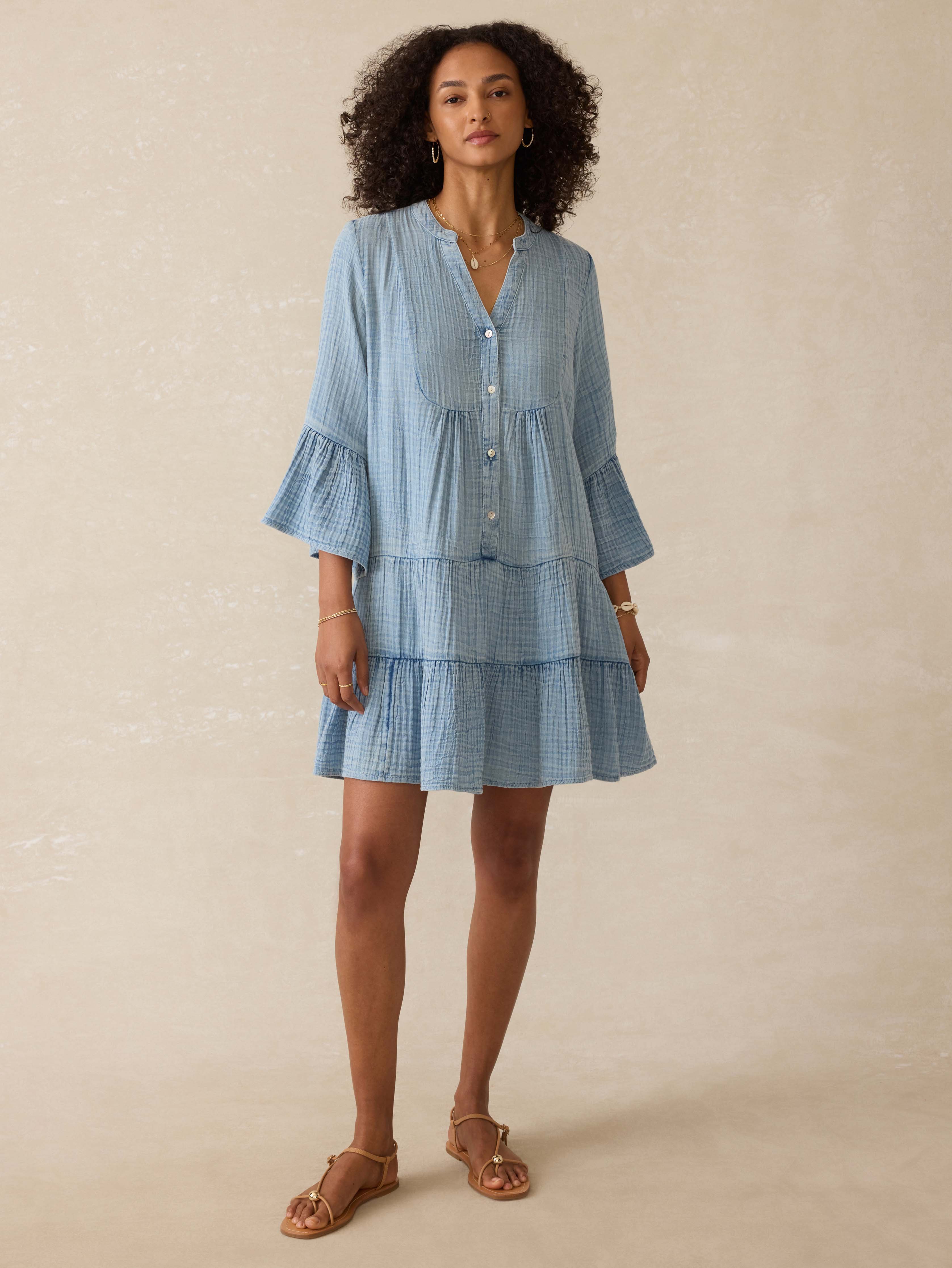 Dune Cotton Gauze Kasey Dress - Light Indigo Wash