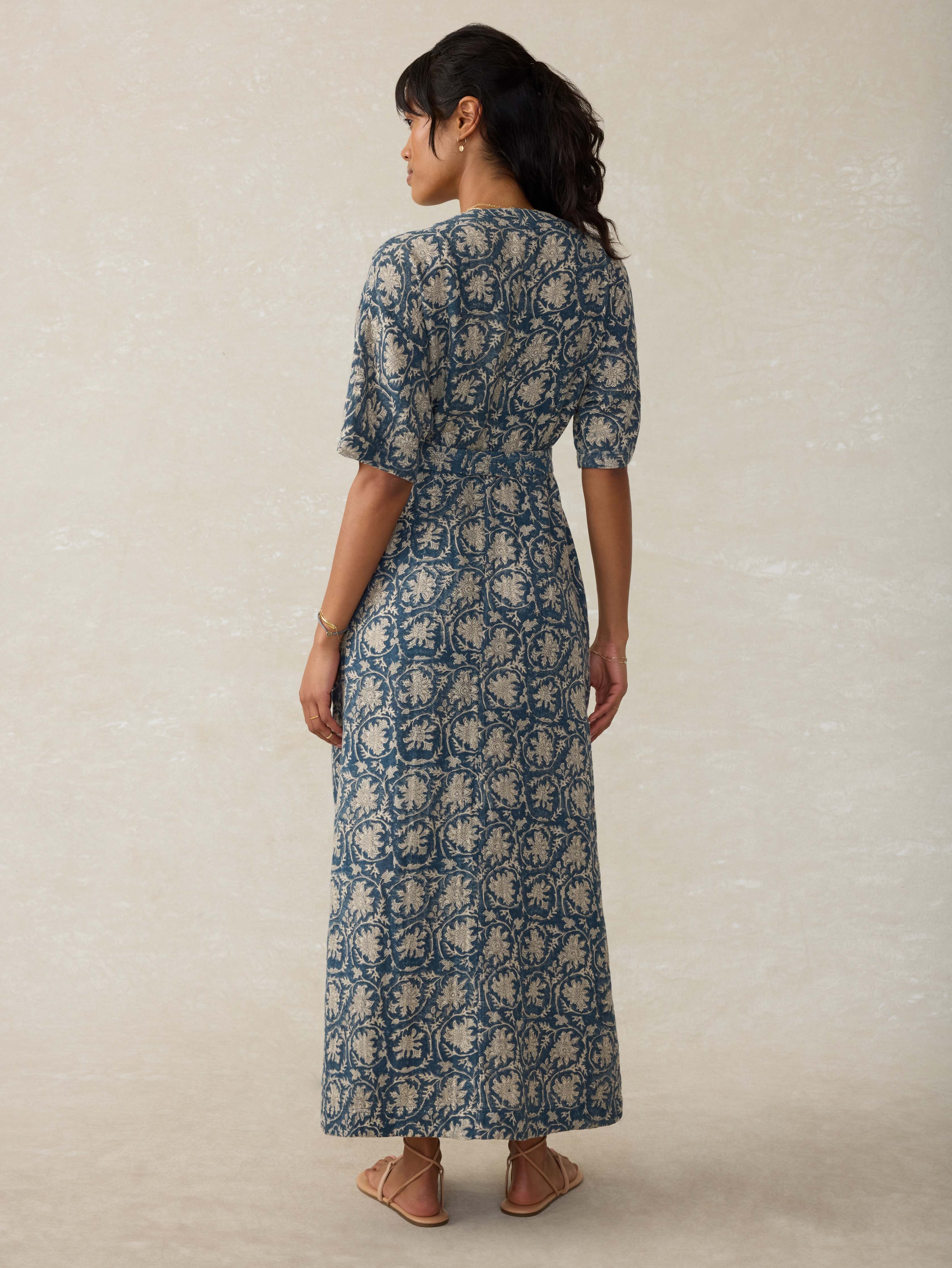 Dune Cotton Gauze Camille Midi Dress - Tranquil Tides Print