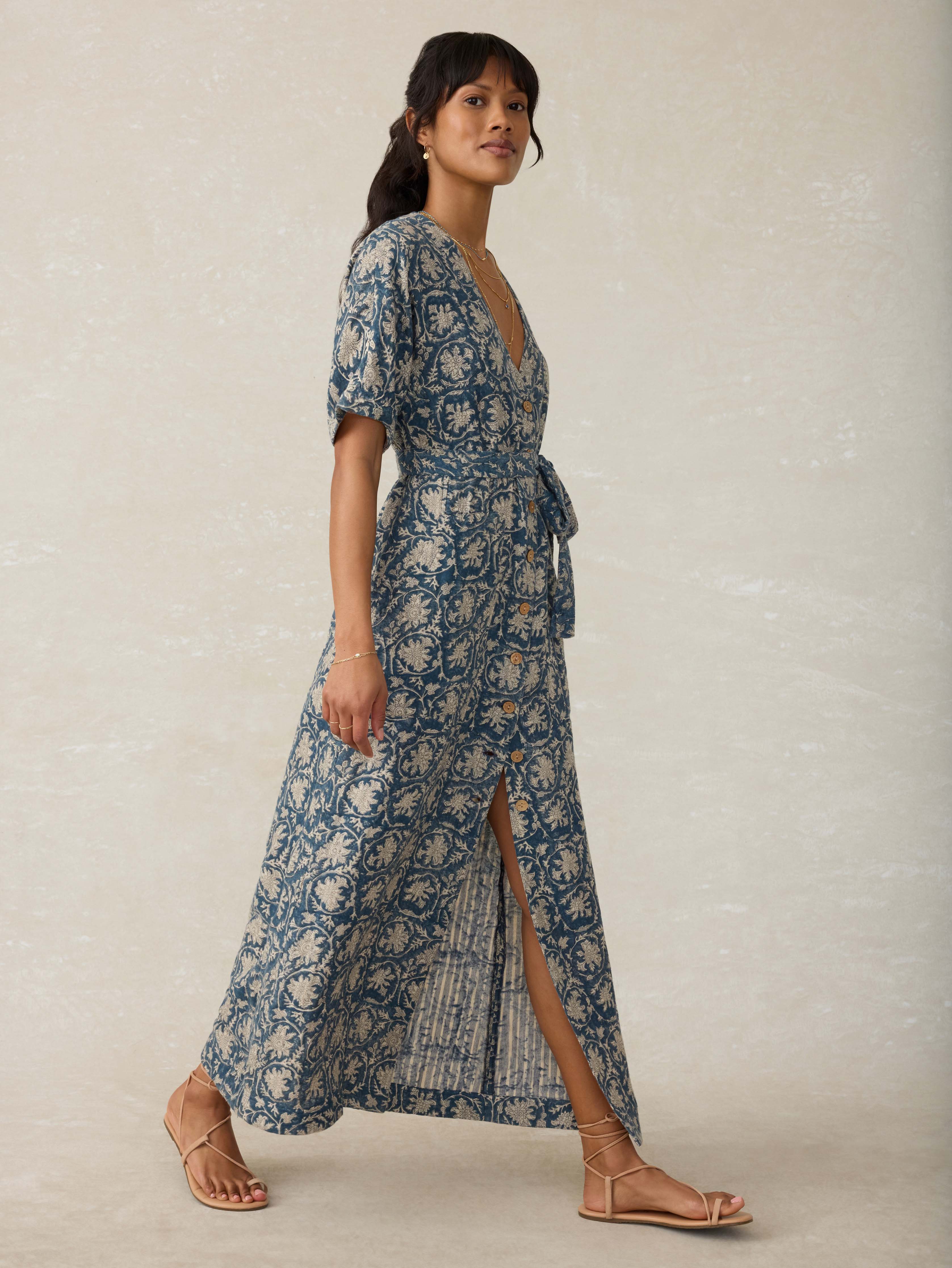 Dune Cotton Gauze Camille Midi Dress - Tranquil Tides Print