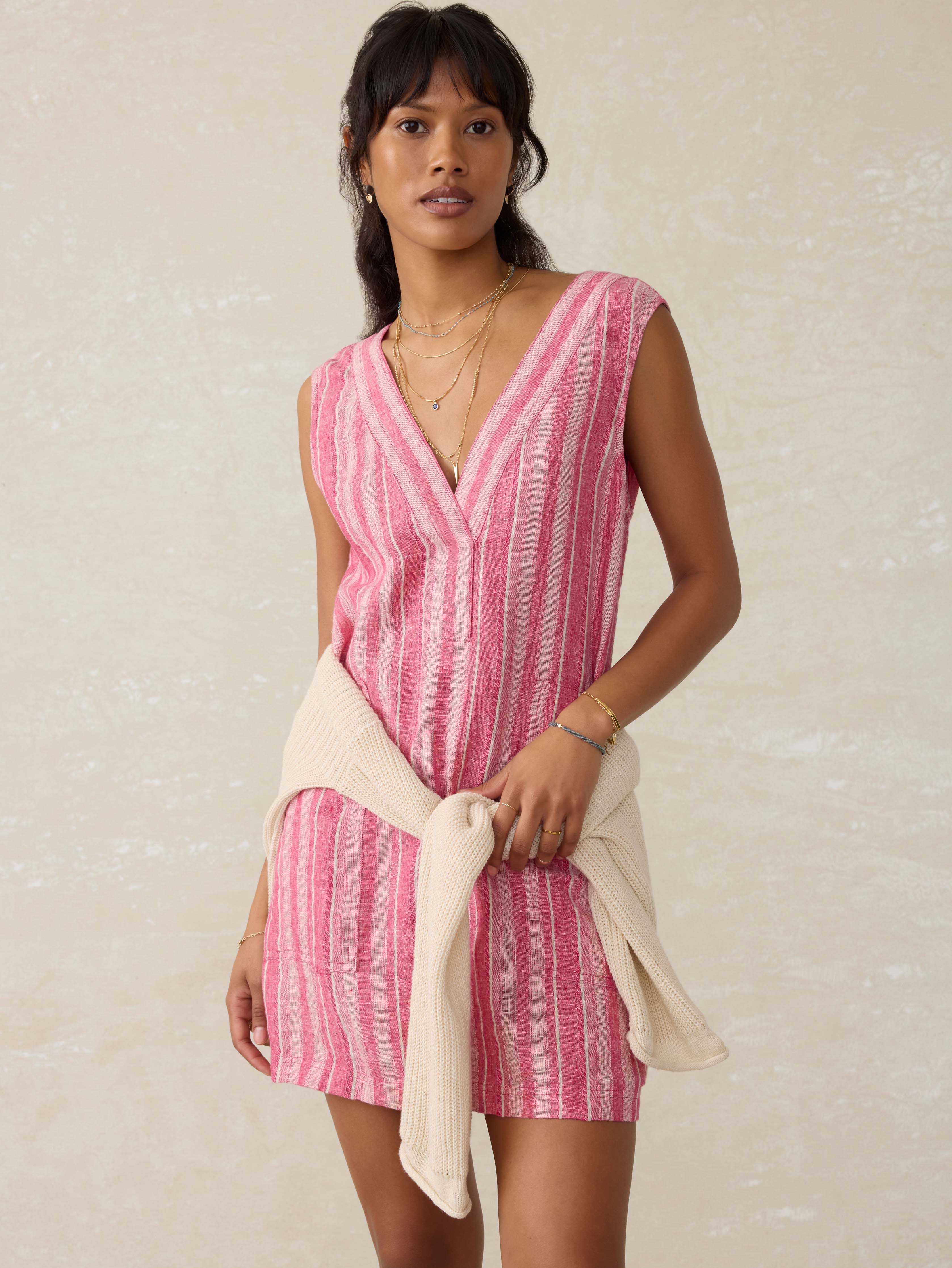 Azure Linen Dress - Granita Stripe