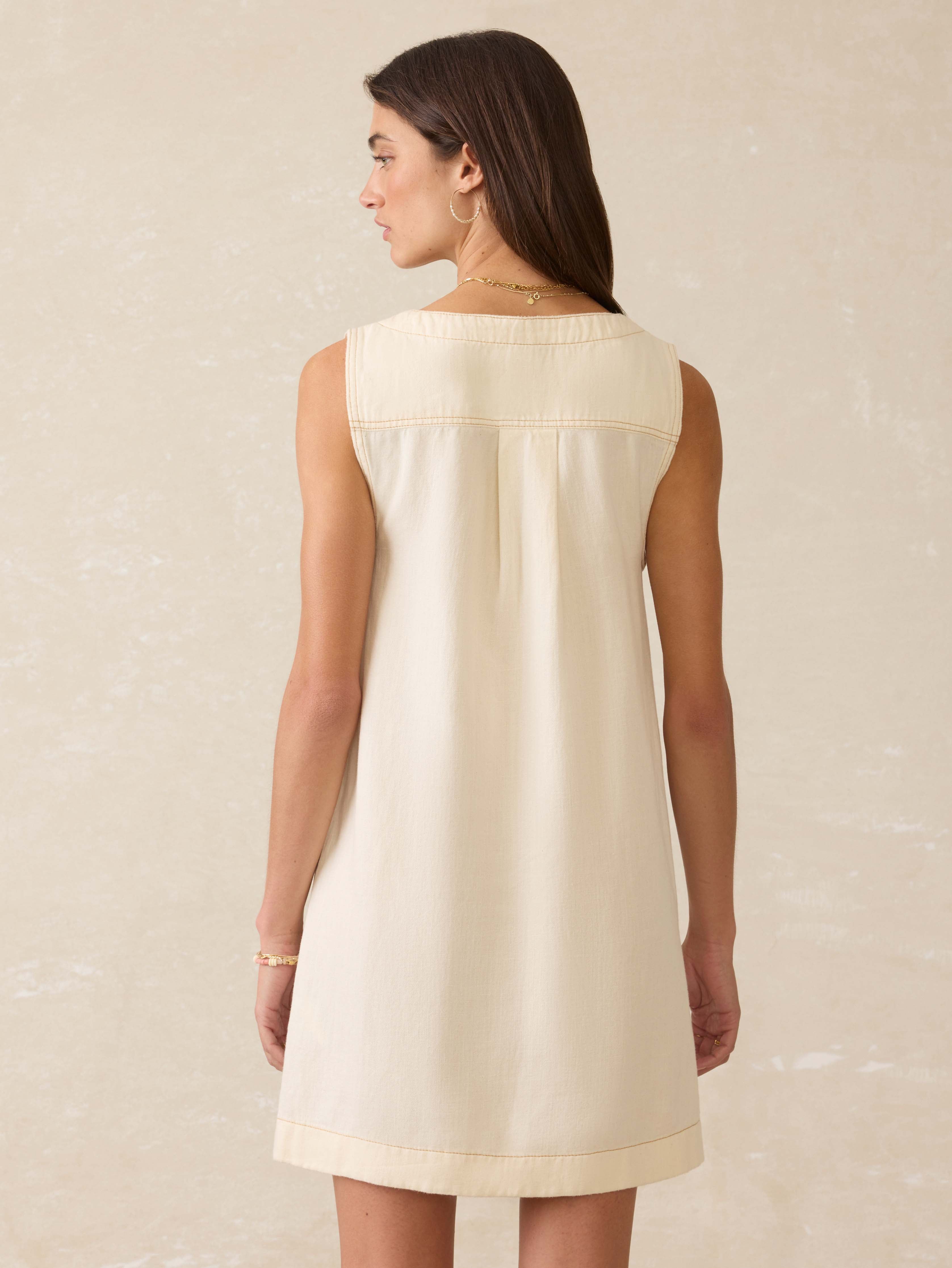 Linen Denim Malibu Mini Dress - Whitecliff Wash