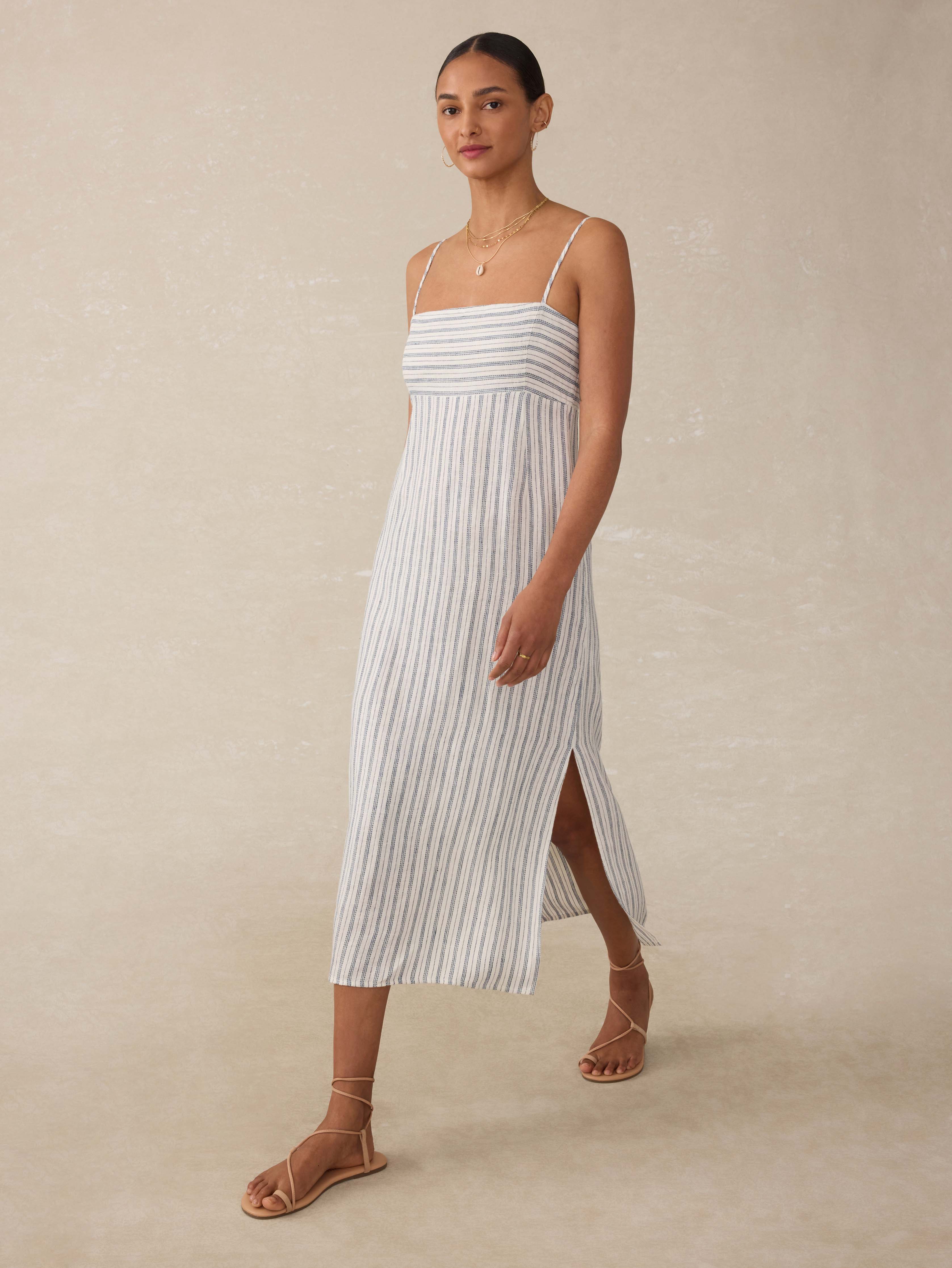 Sienna Linen Sun Dress - Oceanside Stripe