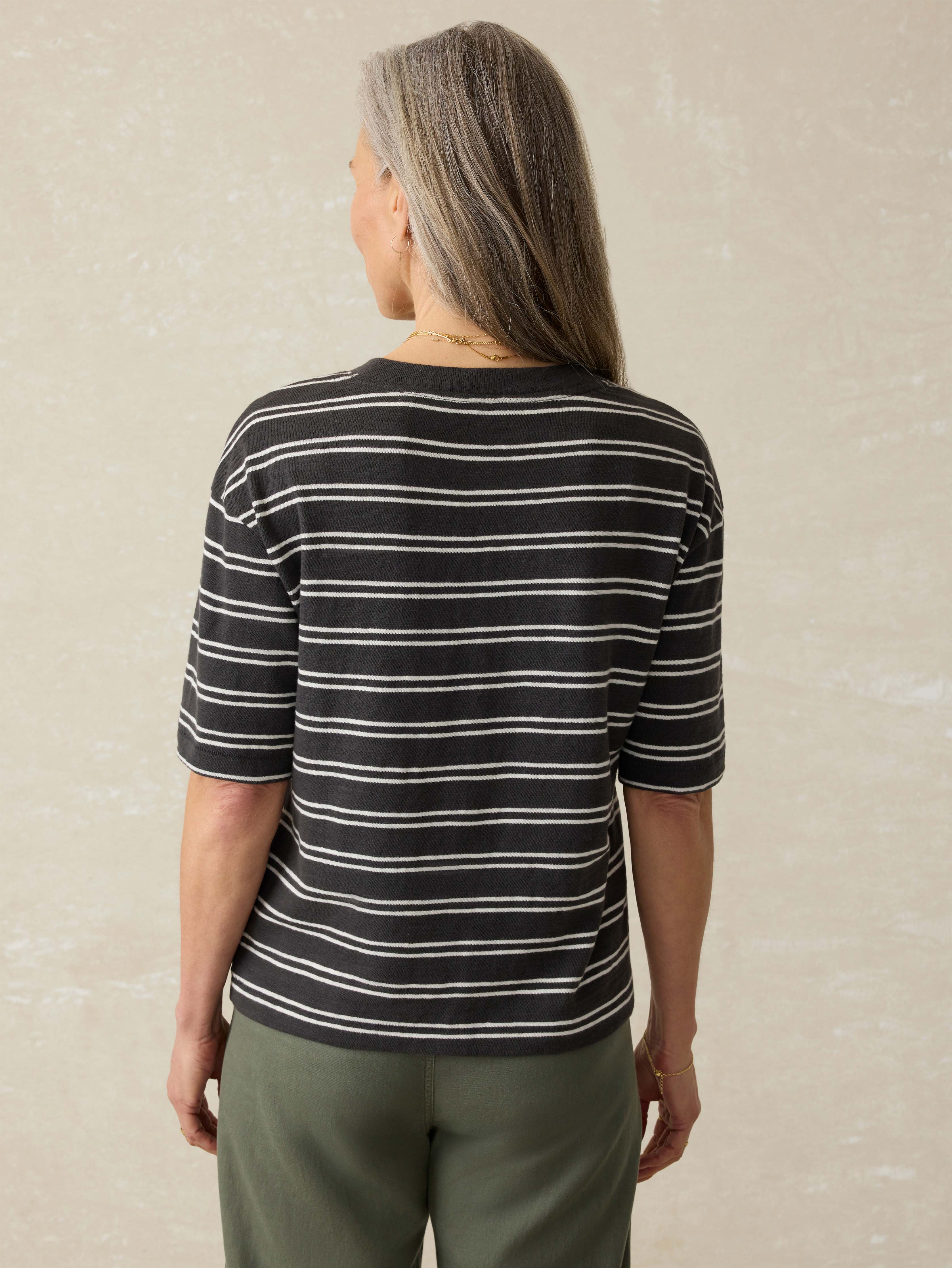 Organic Cotton Sunwashed Slub Vintage Tee - Phantom Highland Stripe
