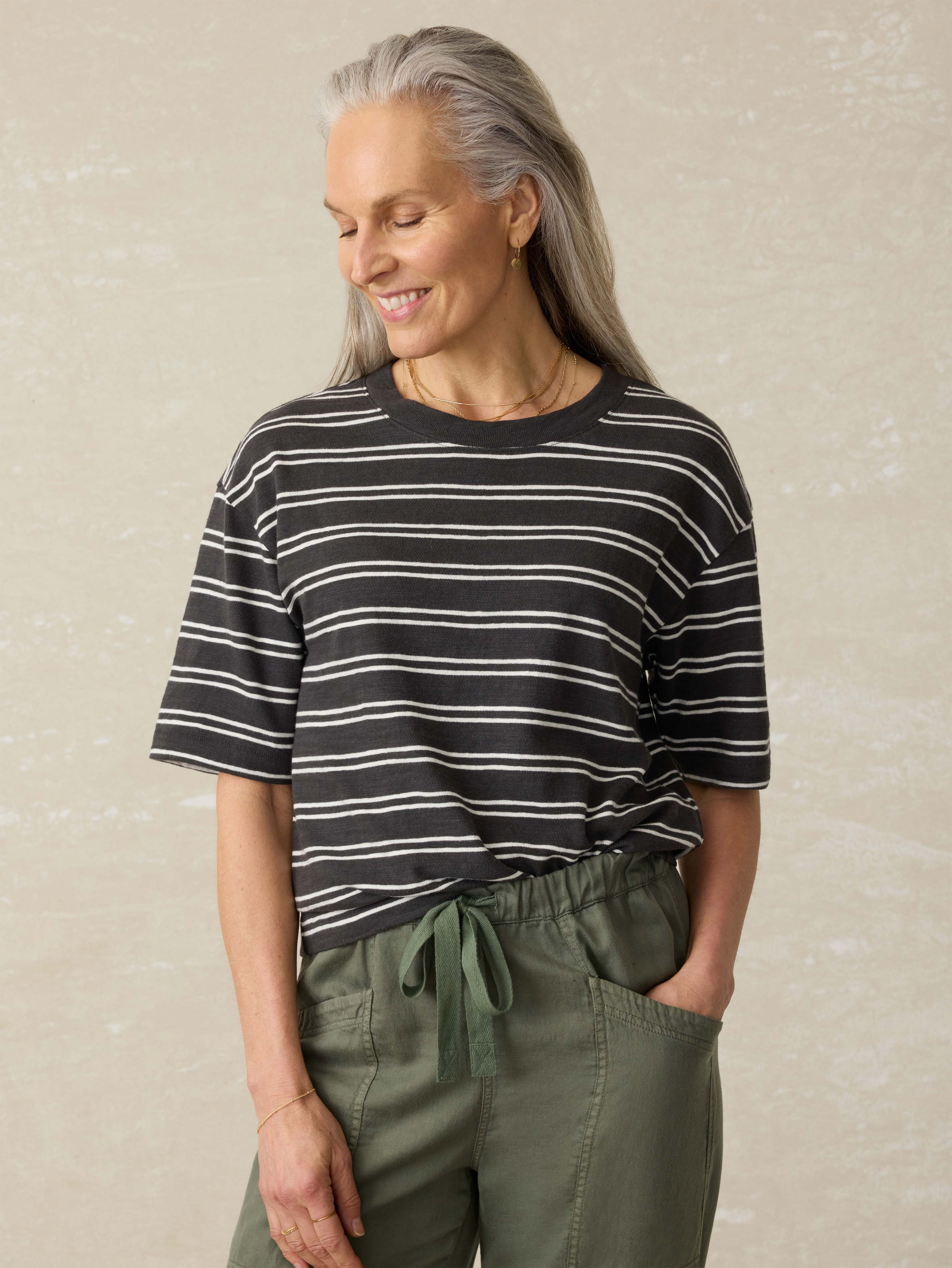 Organic Cotton Sunwashed Slub Vintage Tee - Phantom Highland Stripe
