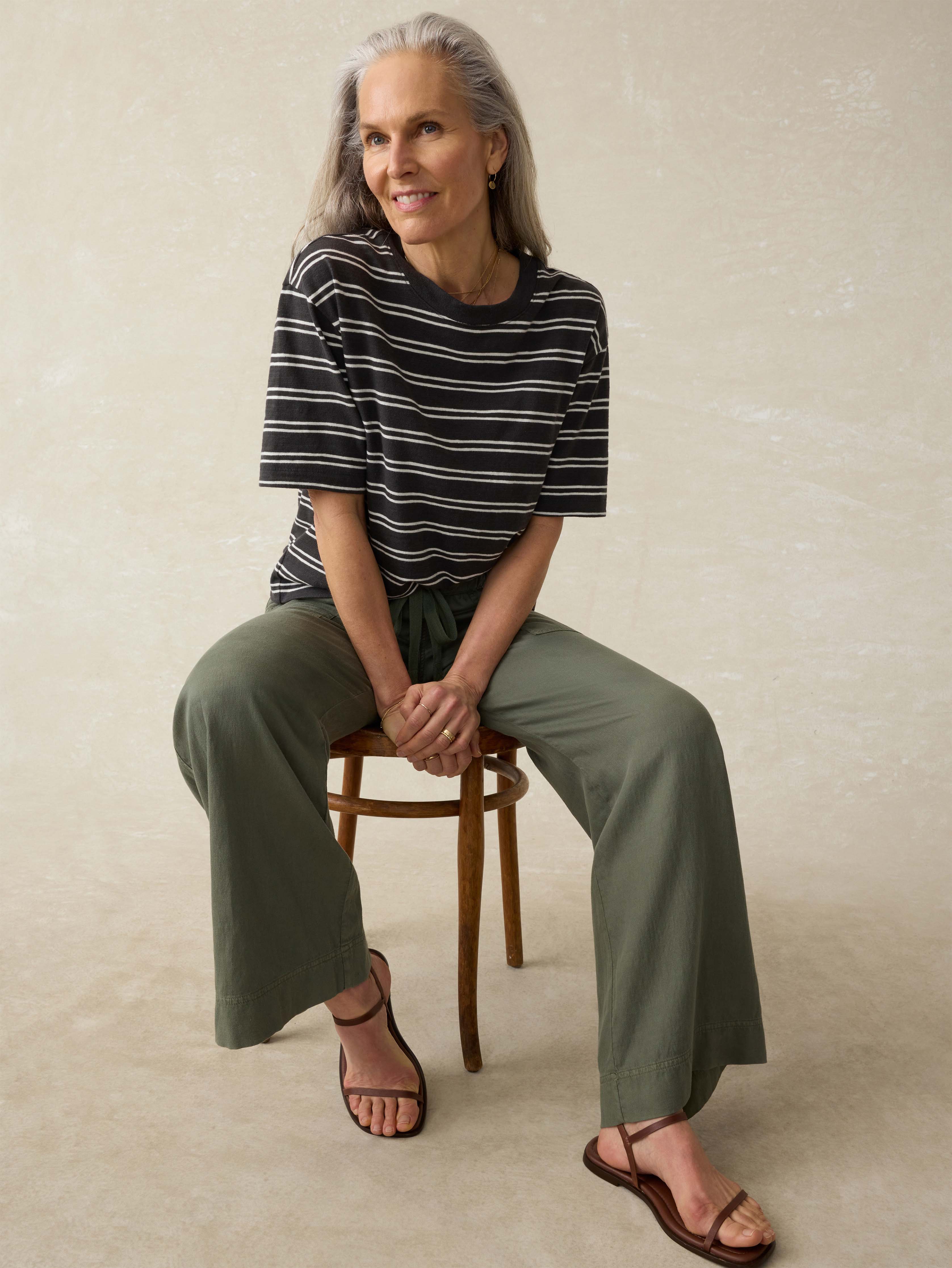 Organic Cotton Sunwashed Slub Vintage Tee - Phantom Highland Stripe
