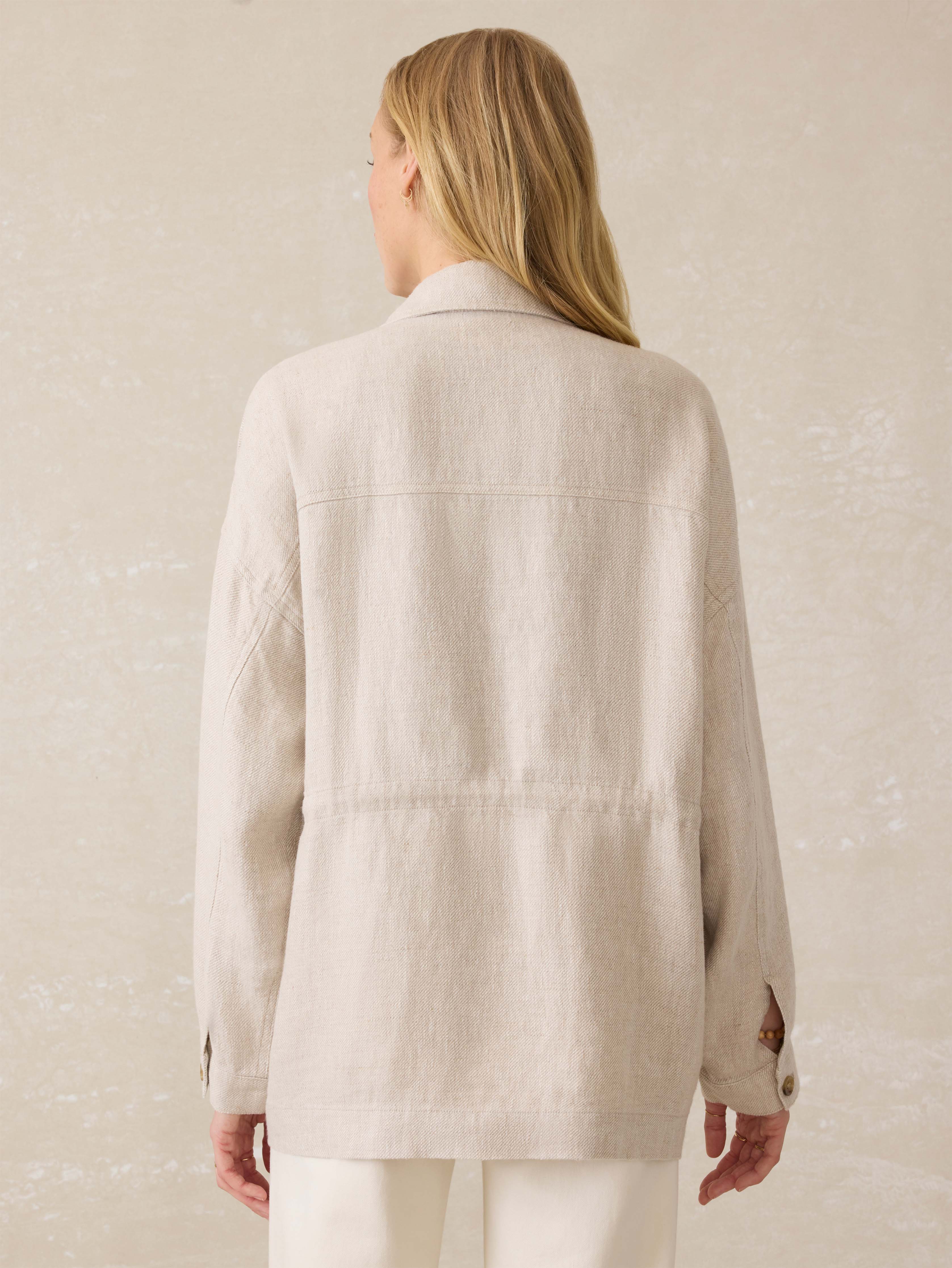 Twill Linen Utility Jacket - Flax