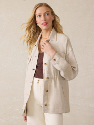 Twill Linen Utility Jacket - Flax