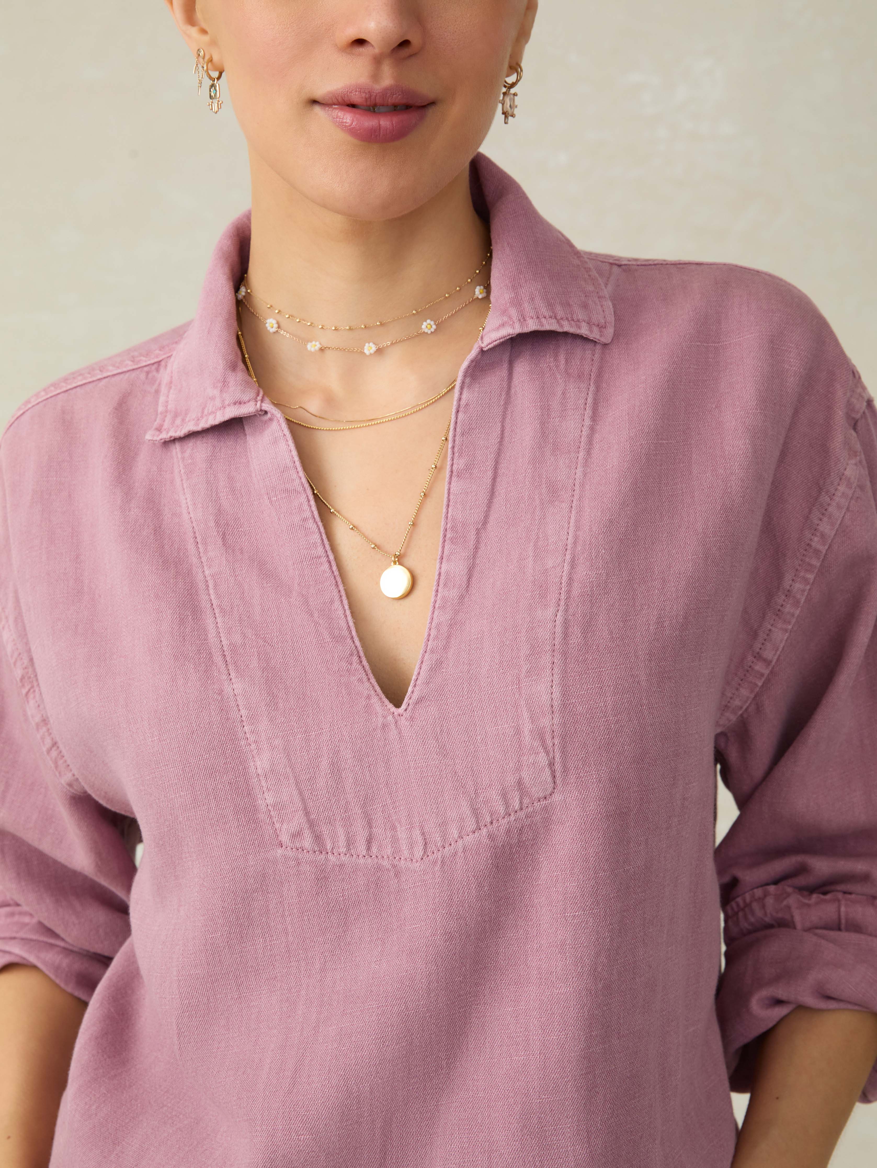 Linen Denim Sail Away Blouse - Weathered Orchid