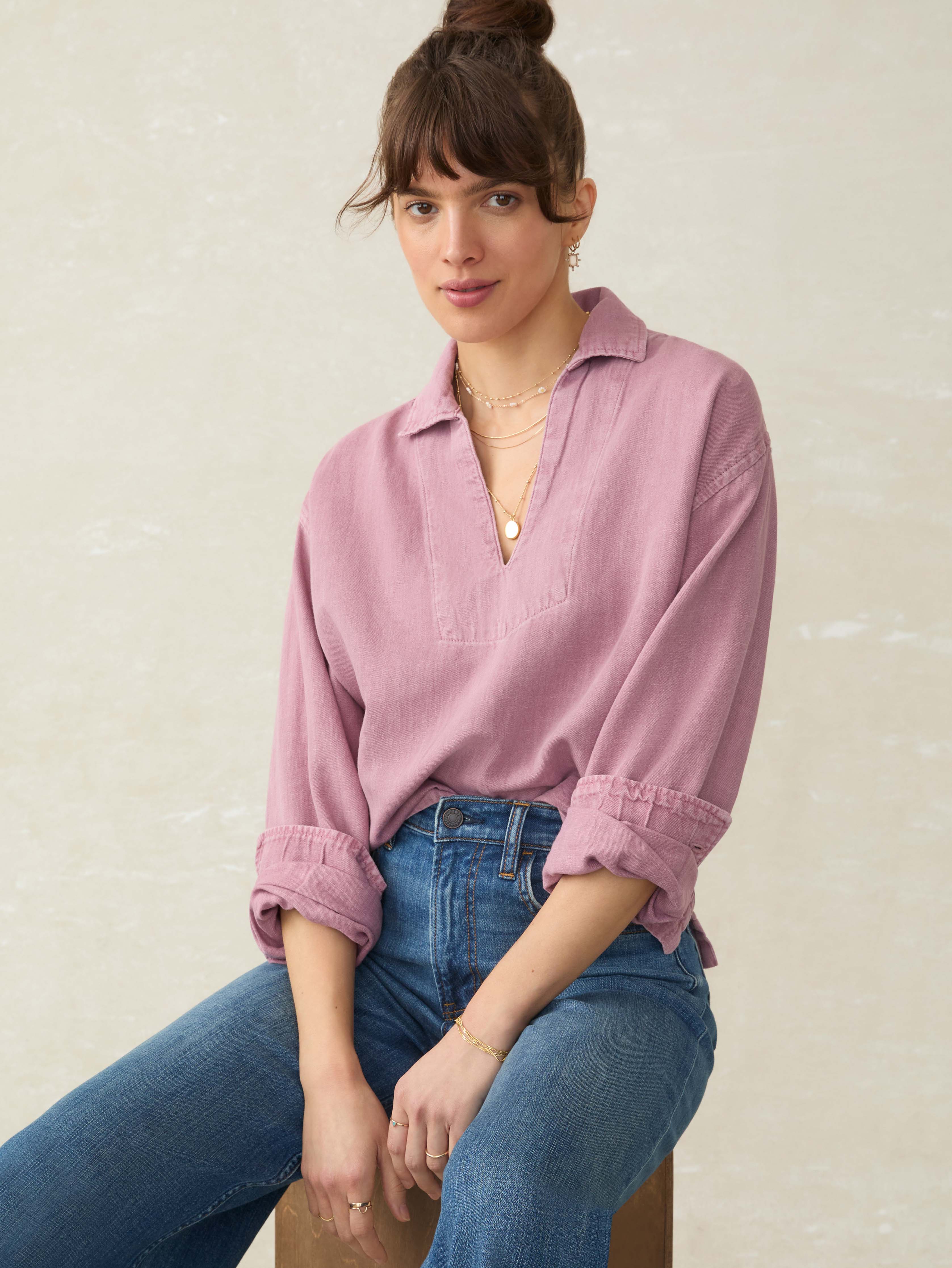 Linen Denim Sail Away Blouse - Weathered Orchid