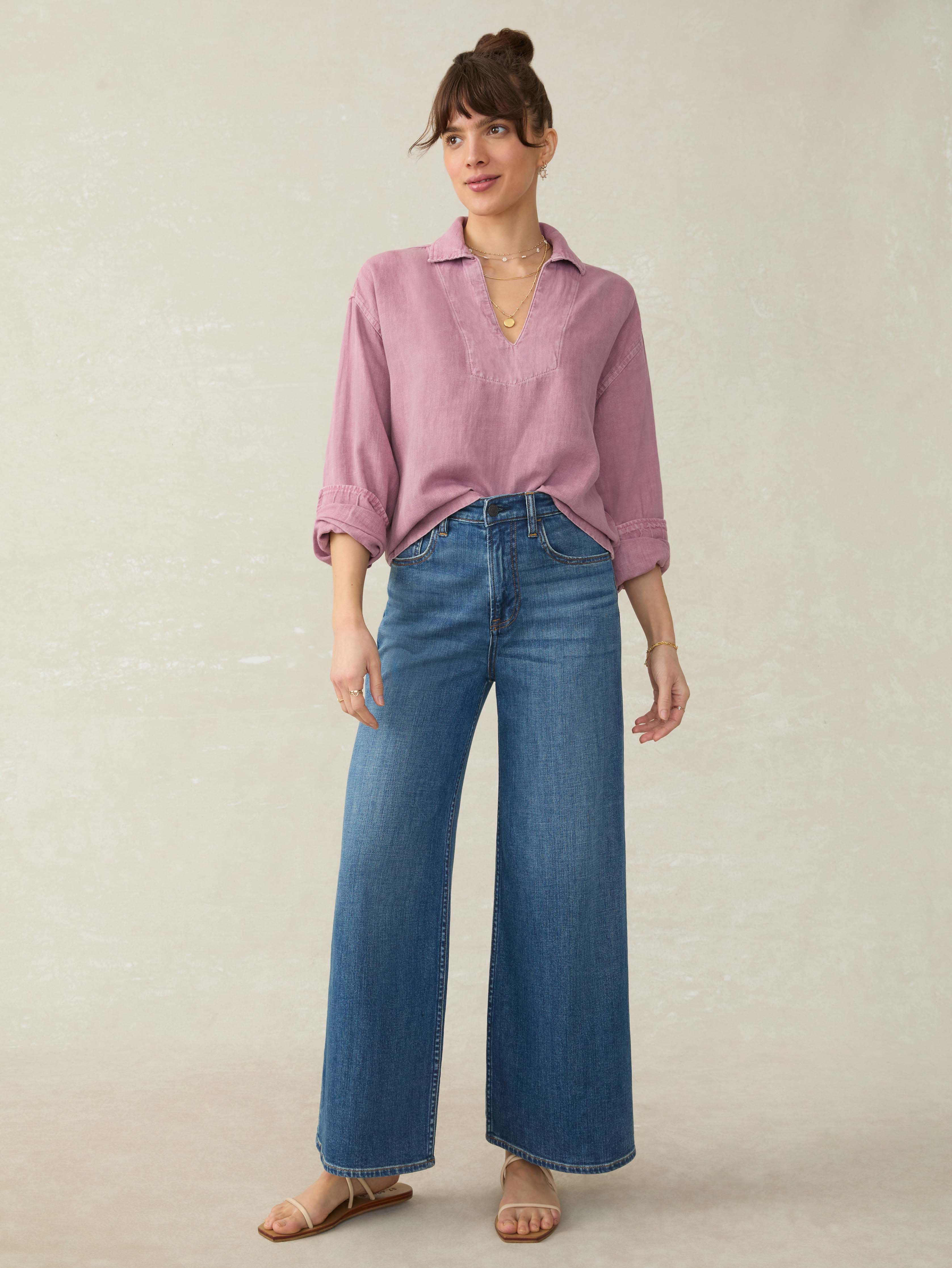 Linen Denim Sail Away Blouse - Weathered Orchid