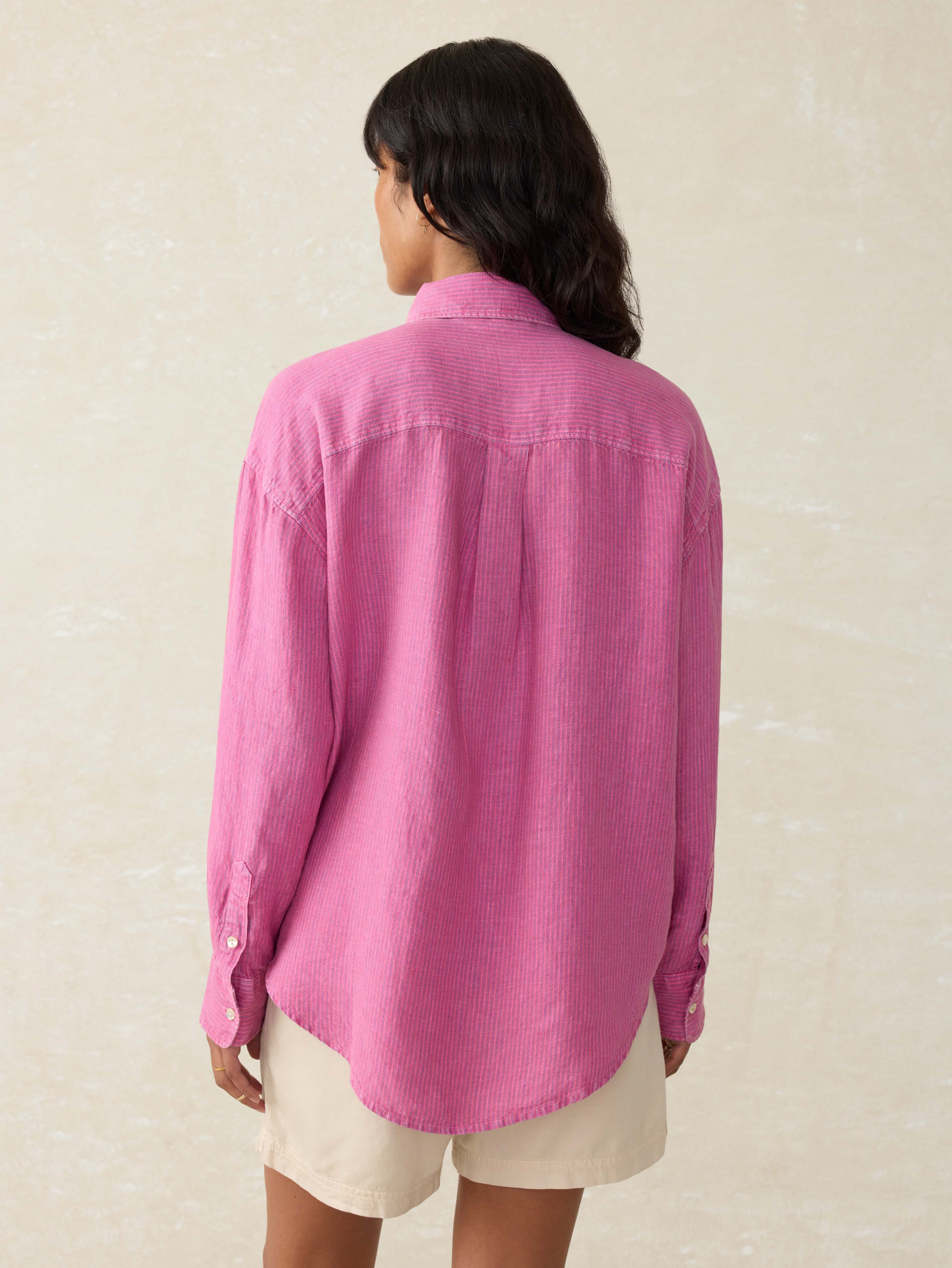 Laguna Linen Relaxed Shirt - Ibis Rose Stripe