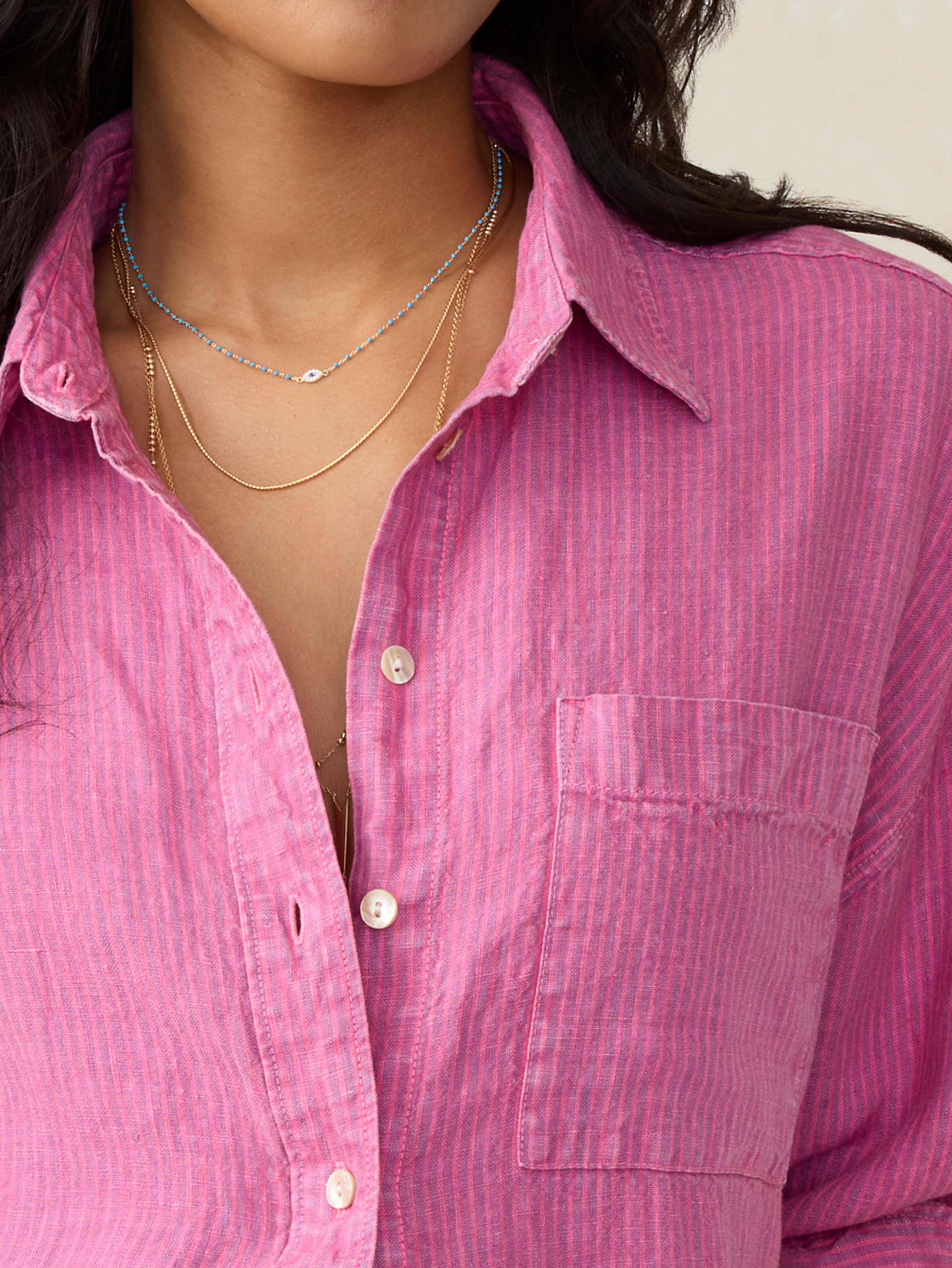 Laguna Linen Relaxed Shirt - Ibis Rose Stripe