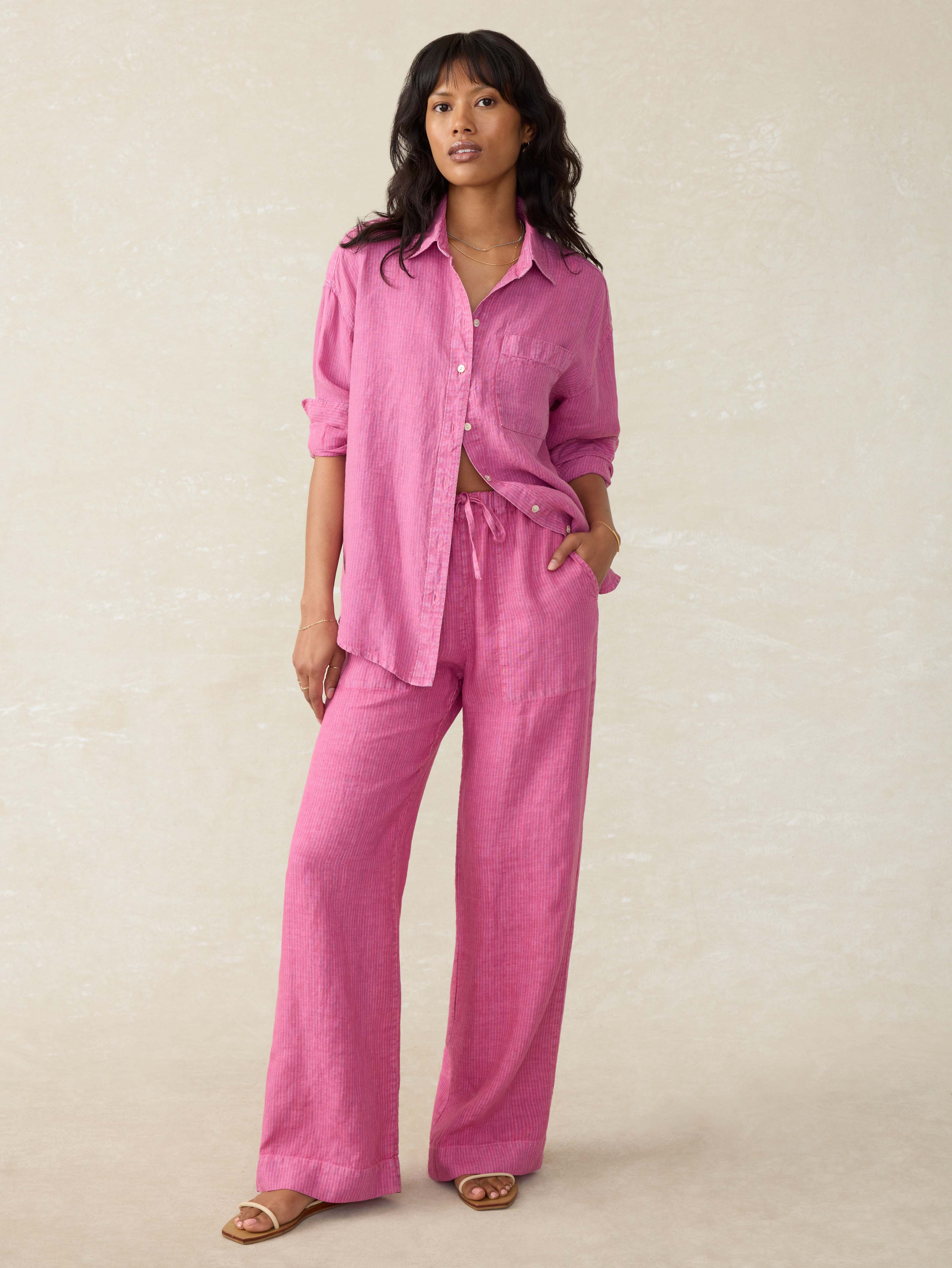 Laguna Linen Relaxed Shirt - Ibis Rose Stripe