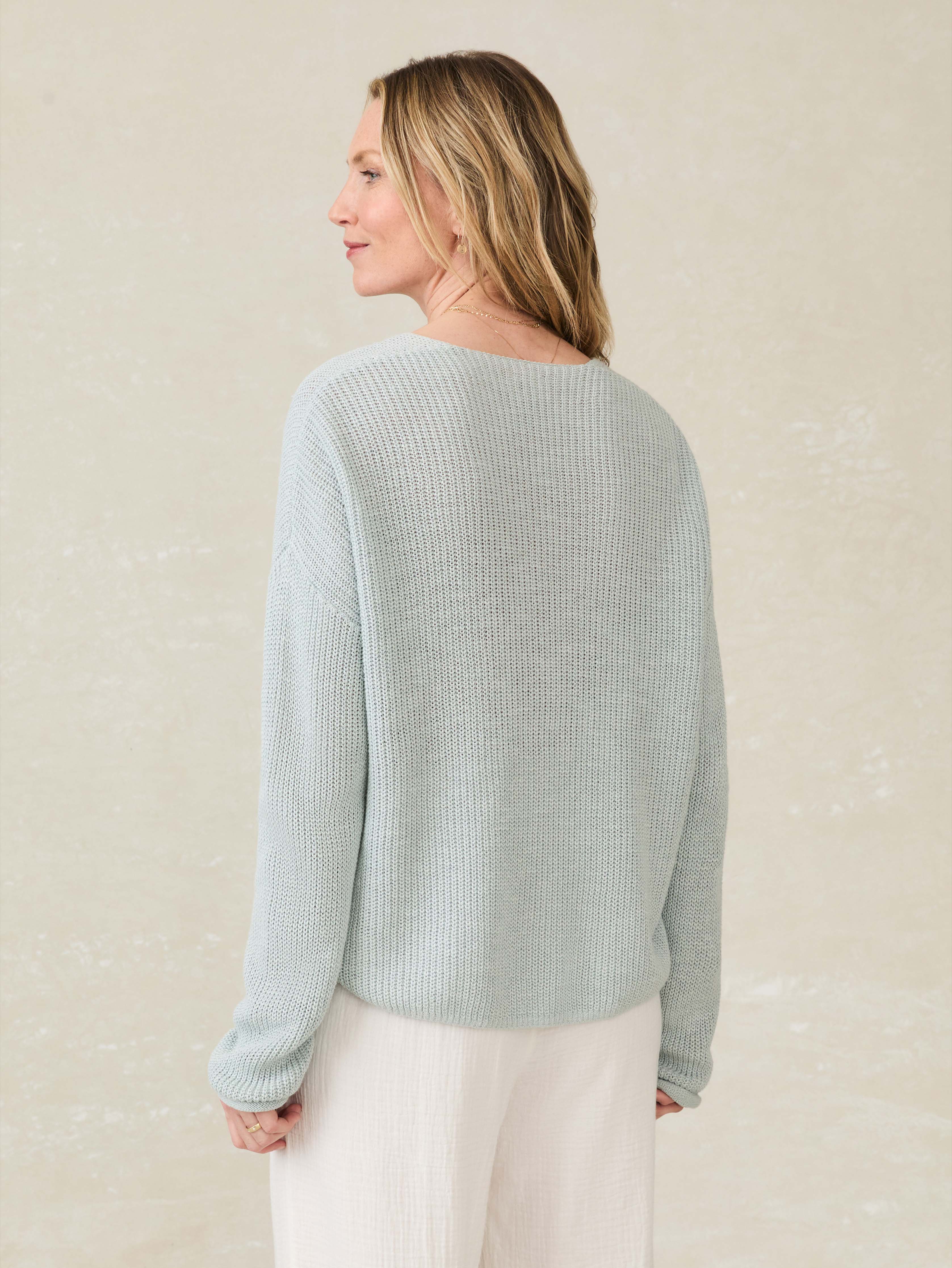 Miramar Linen V-Neck Sweater - Chalk Blue